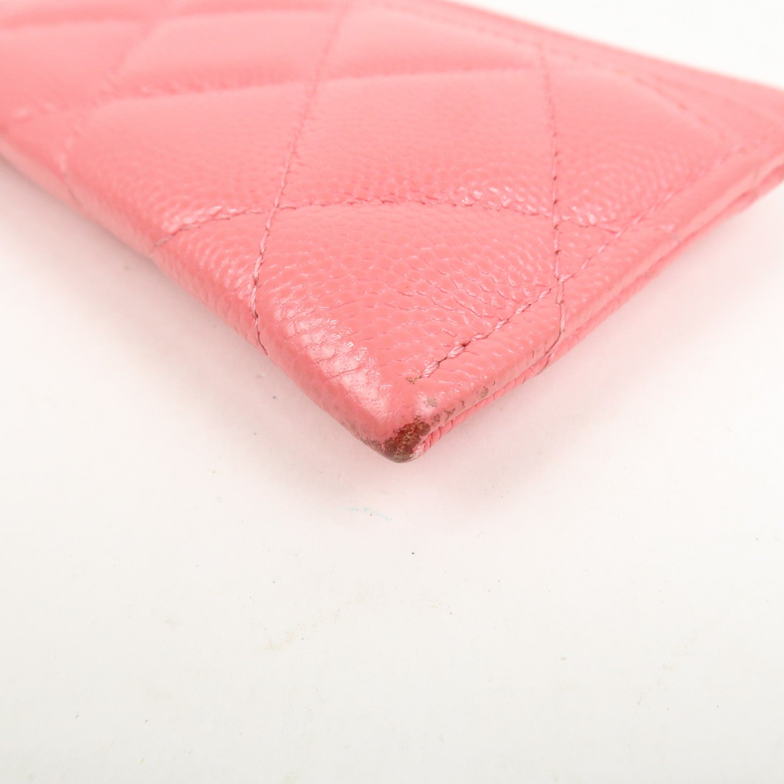 CHANEL COCO Mark Matelasse Caviarskin Card Case Pink