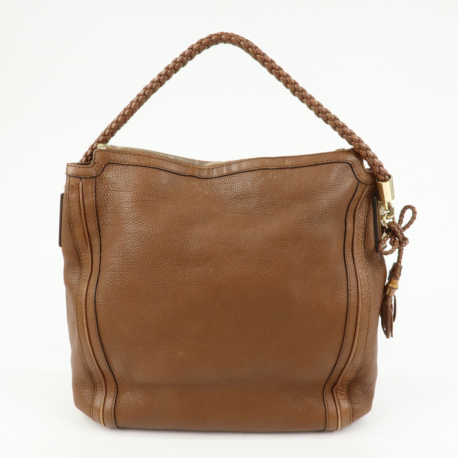 GUCCI Bamboo Leather Shoulder Bag Hand Bag Tassel Brown 269947