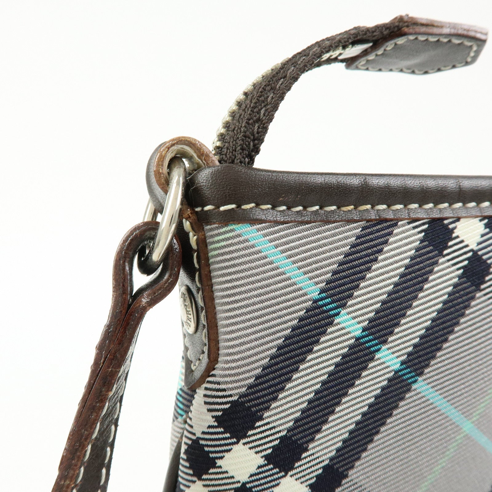 BURBERRY Blue Label Canvas Leather Shoulder Bag Grey Dark Brown