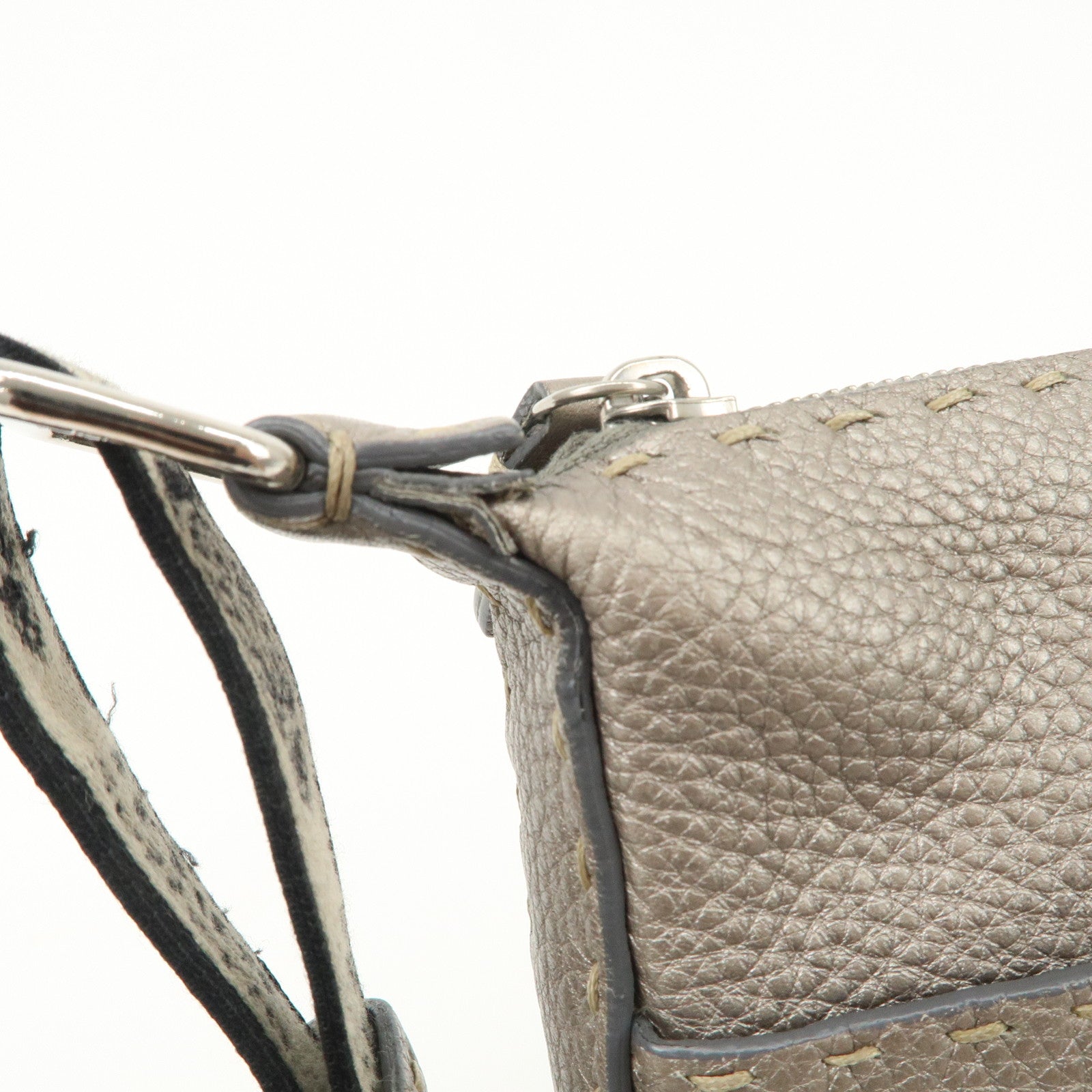 FENDI Selleria Leather Shoulder Bag Crossbody Bag Gray 8BT092