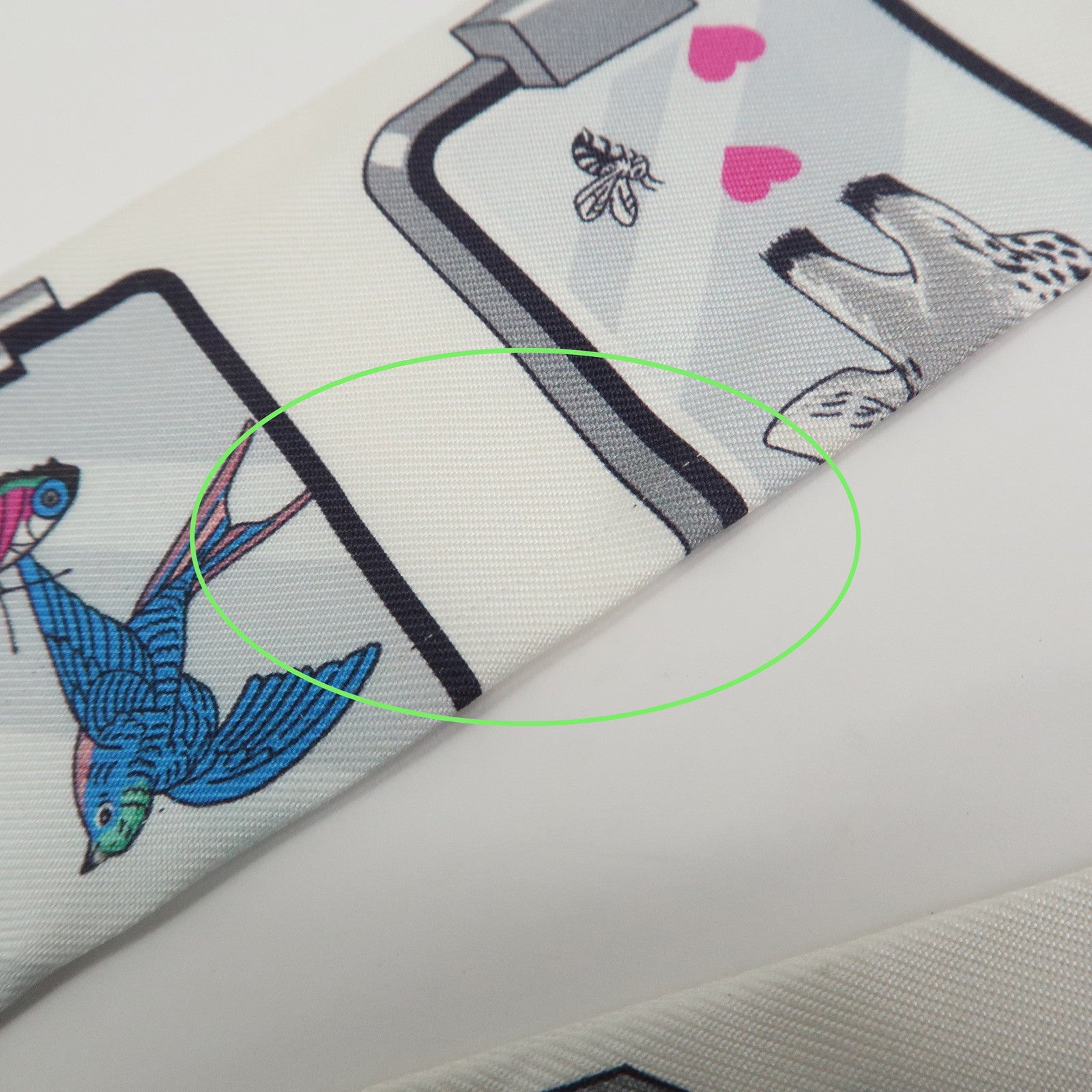 HERMES Twilly Silk 100% HERMES STORY Scarf White