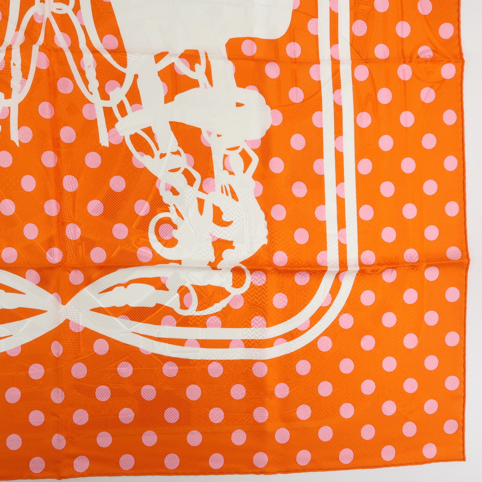 HERMES Carre 90 Silk 100% BRIDES DE GALA Scarf Orange White