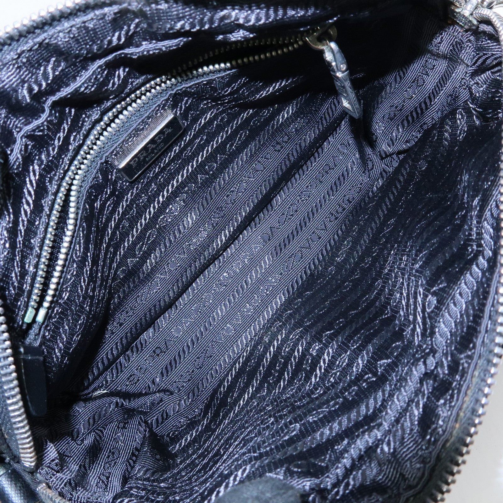 PRADA Triangle Logo Nylon Leather Quilt Shoulder Bag Black BT1027
