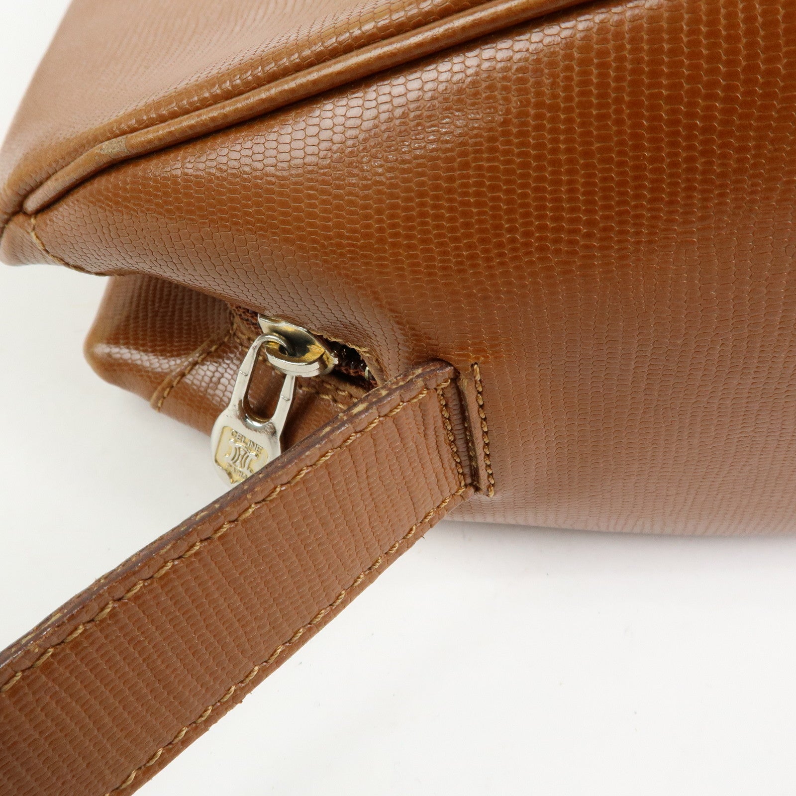 CELINE Ring Logo Leather Shoulder Bag Crossbody Bag Camel