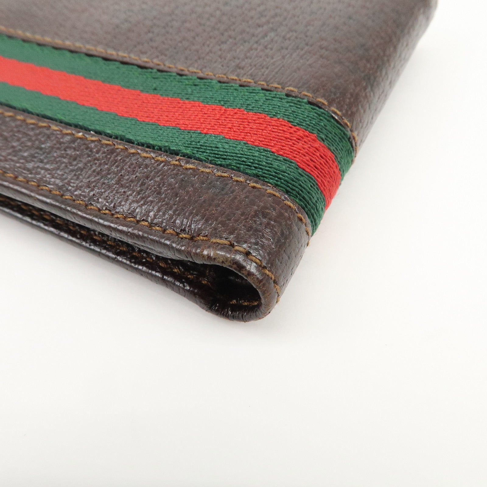 GUCCI Sherry Logo Leather Compact Wallet Brown 138073