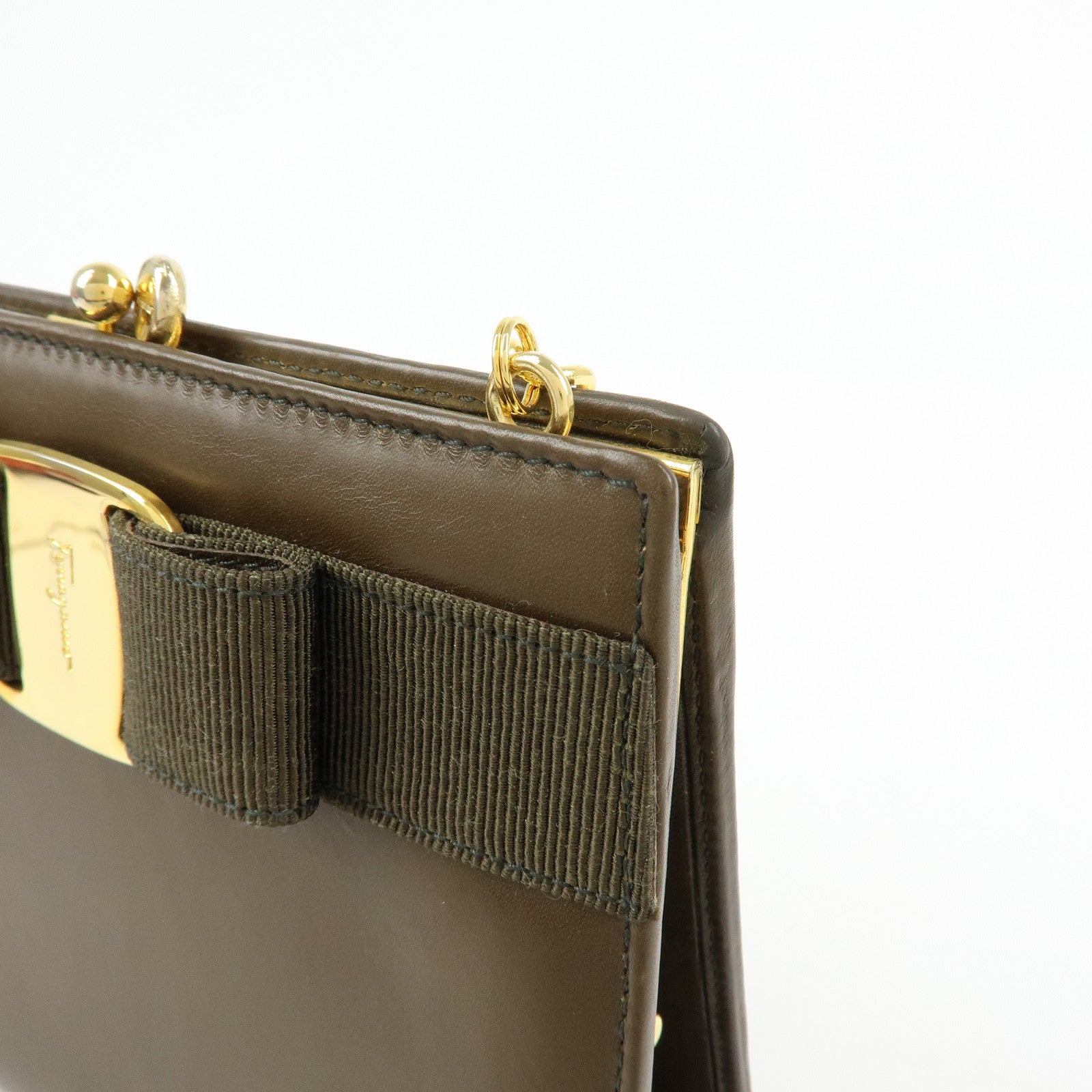 Ferragamo Vara Ribbon Leather Chain Mini Shoulder Bag Brown