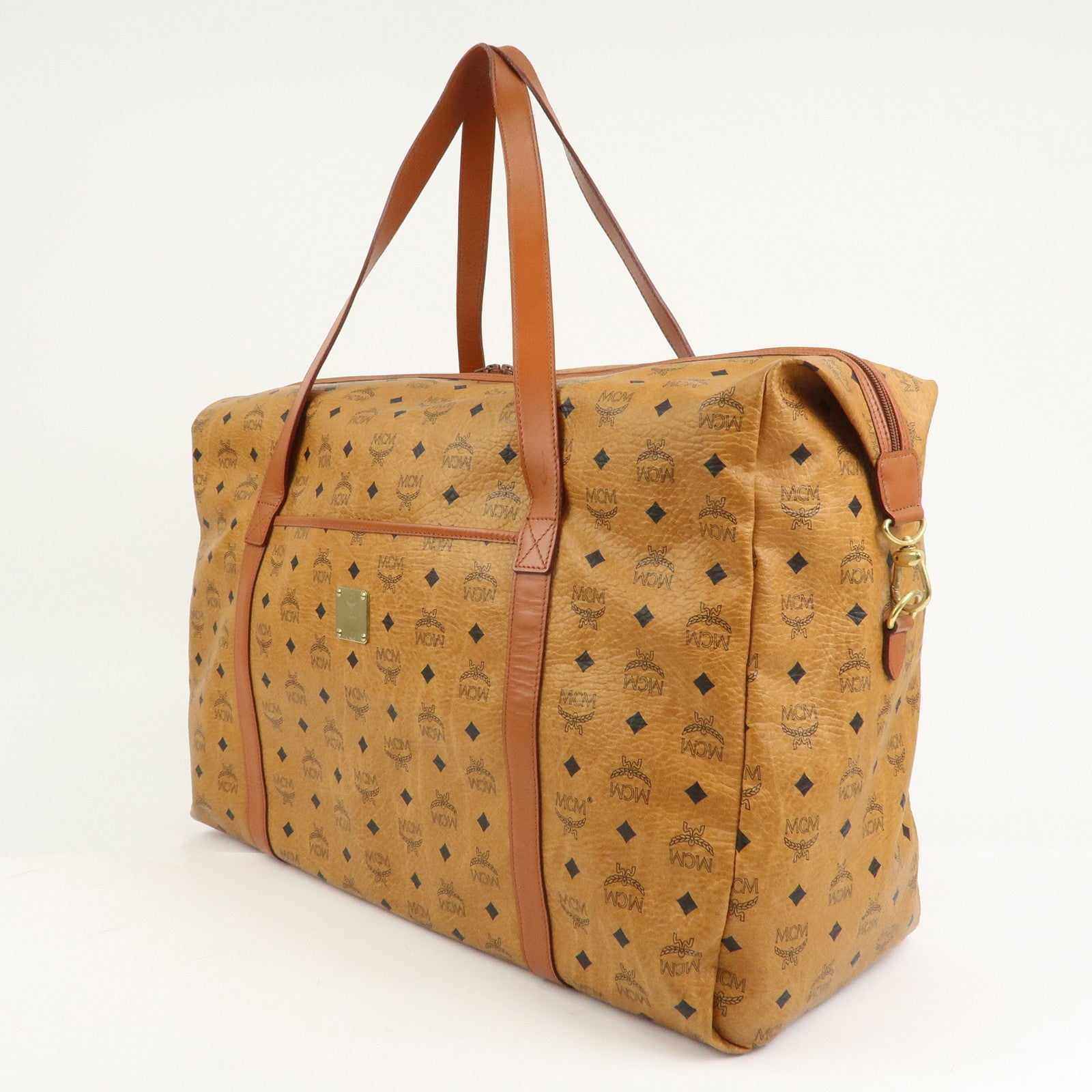 MCM Visetos Leather Boston Bag Shoulder Bag Brown