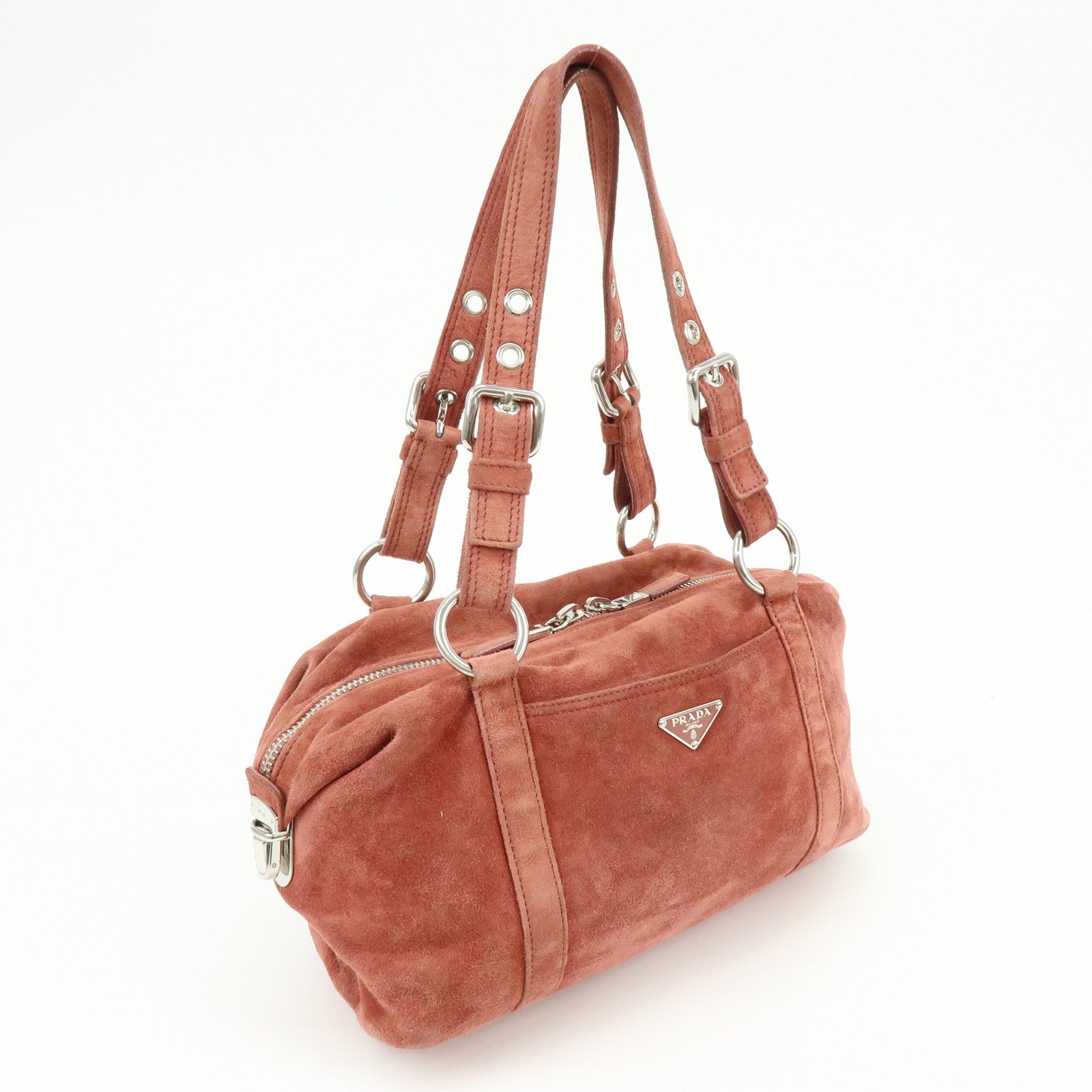 PRADA Suede Boston Bag Hand Bag Pink BR2630