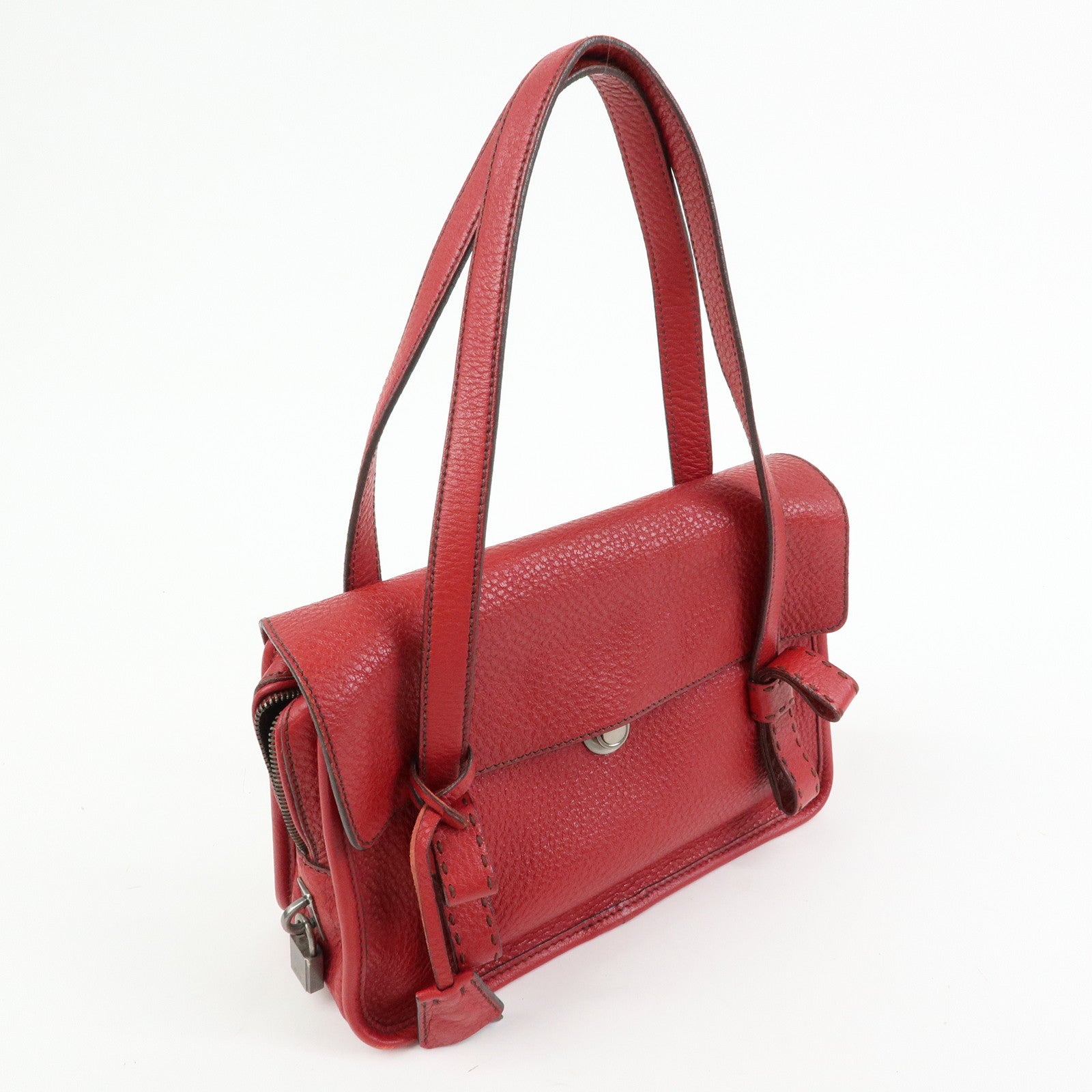 PRADA Triangle Logo Leather Shoulder Bag Satchel Bag Hand Bag Red