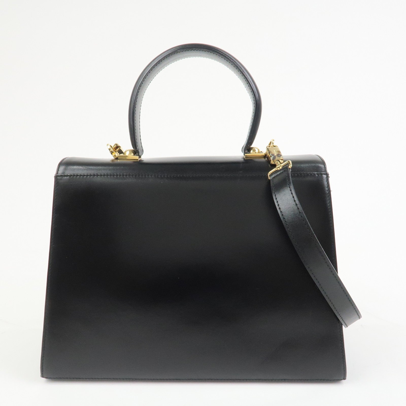 Ferragamo Gancini Logo Leather 2Way Bag Hand Bag Shoulder Bag Black
