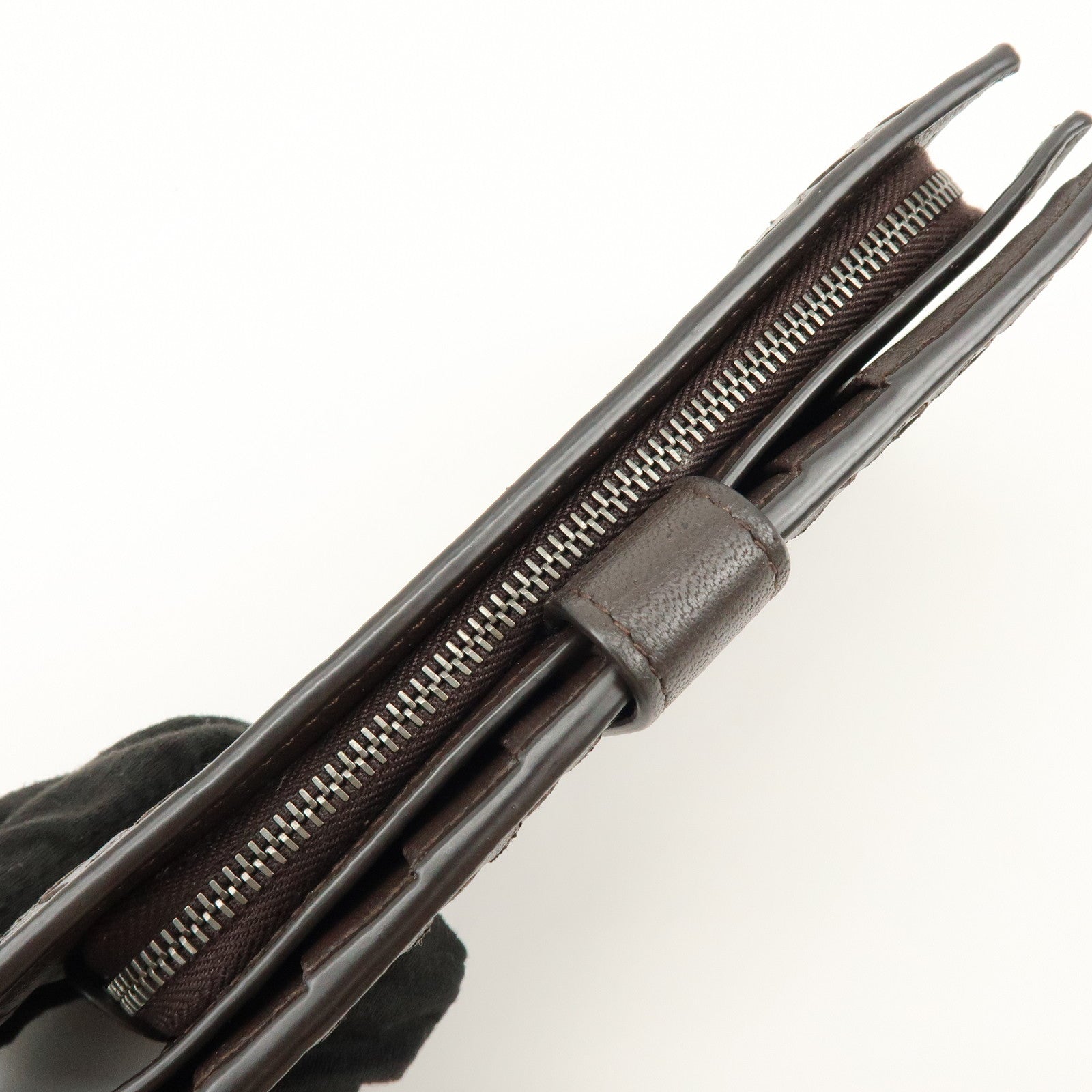 BOTTEGA VENETA Intrecciato Leather Bi-fold Long Wallet Dark Brown