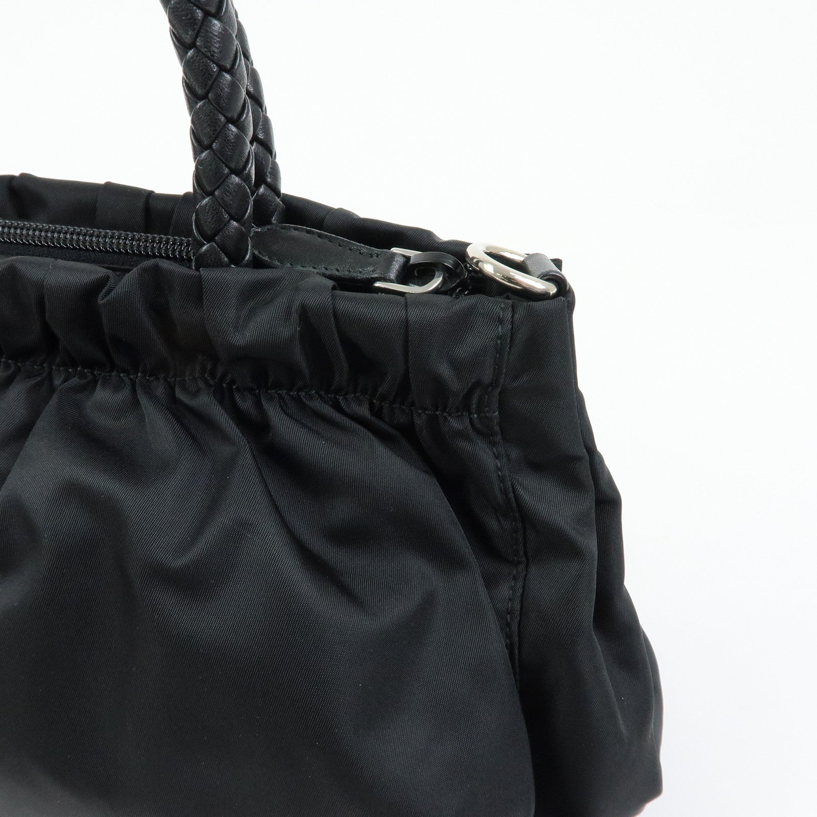 PRADA Triangle Logo Ribbon Nylon Leather 2Way Hand Bag Black BN1631