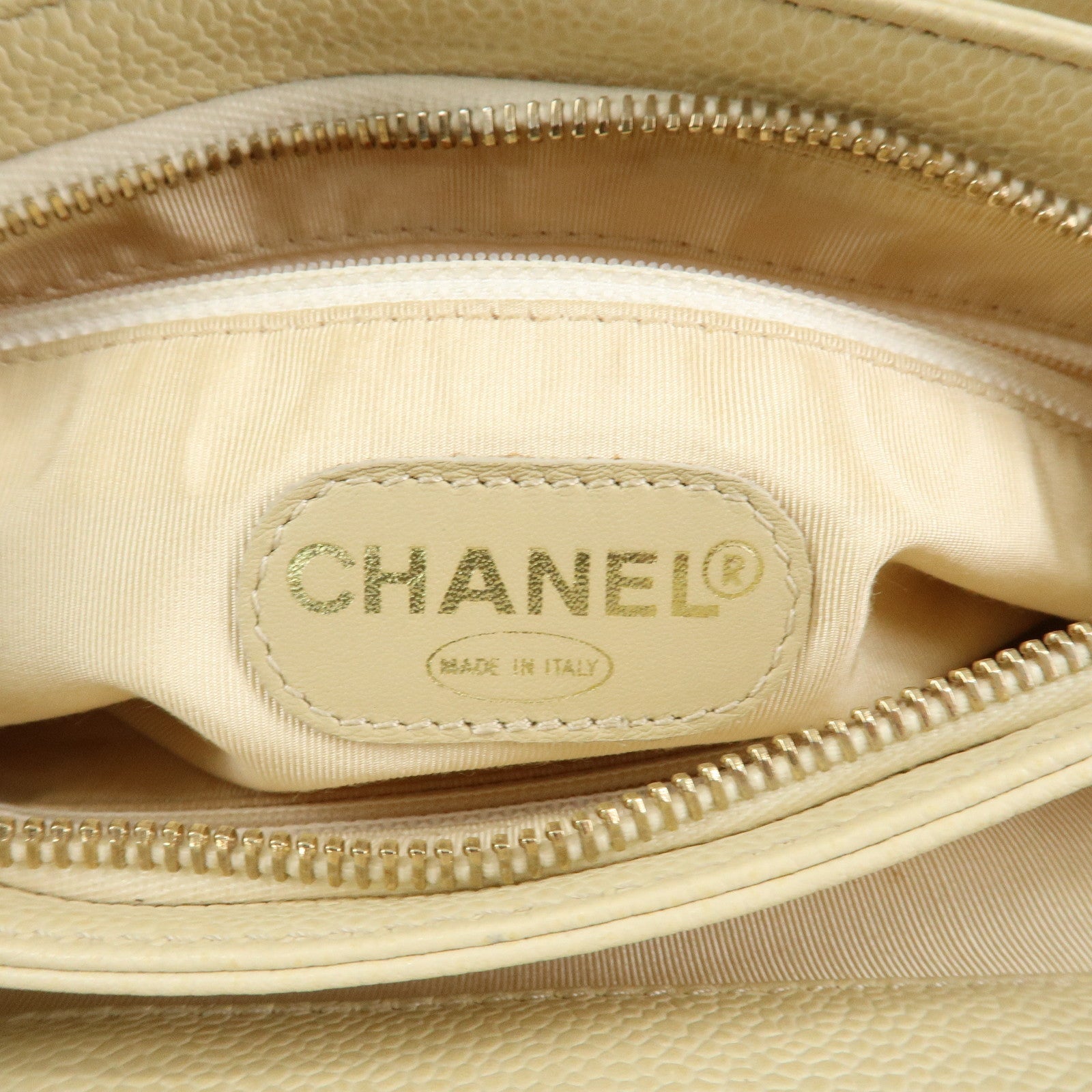 CHANEL COCO Mark Caviarskin Hand Bag Ivory Brown