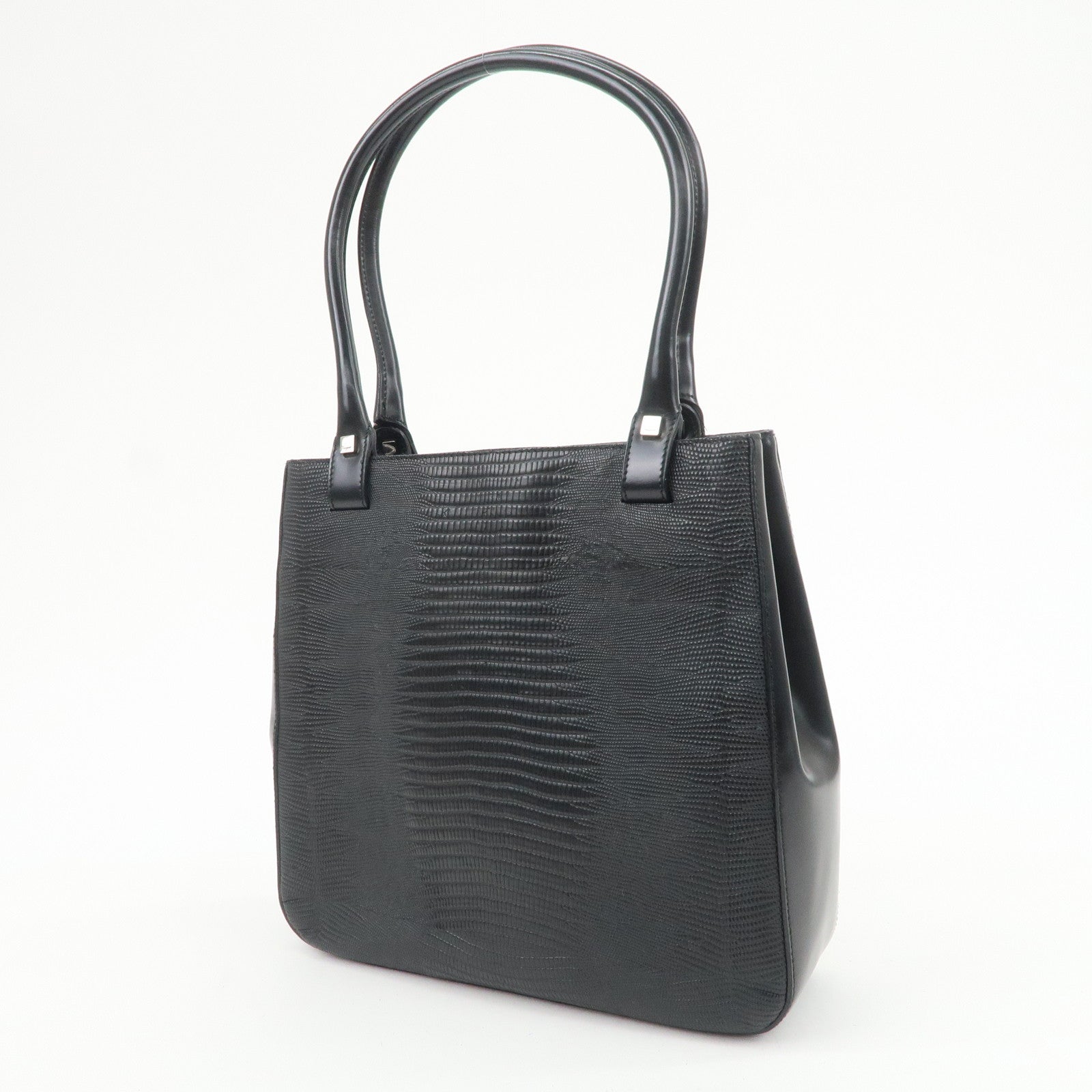 Ferragamo Gancini Embossed Leather Tote Bag Hand Bag Black