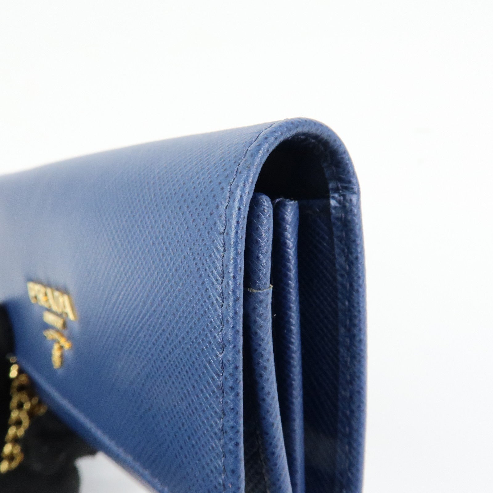 PRADA Saffiano Leather Compact Wallet Card Case Blue 1MC015