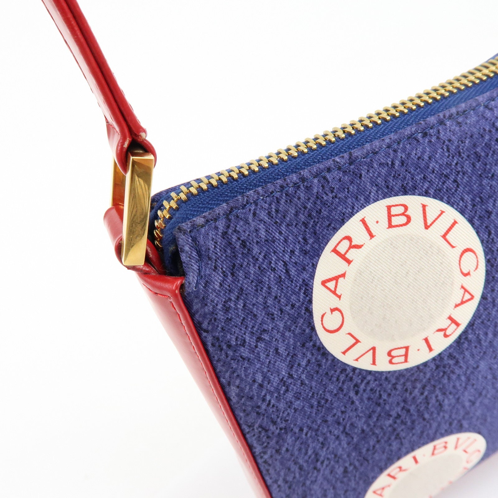 BVLGARI B-zero1 Canvas Leather Shoulder Bag Hand Bag Navy Red