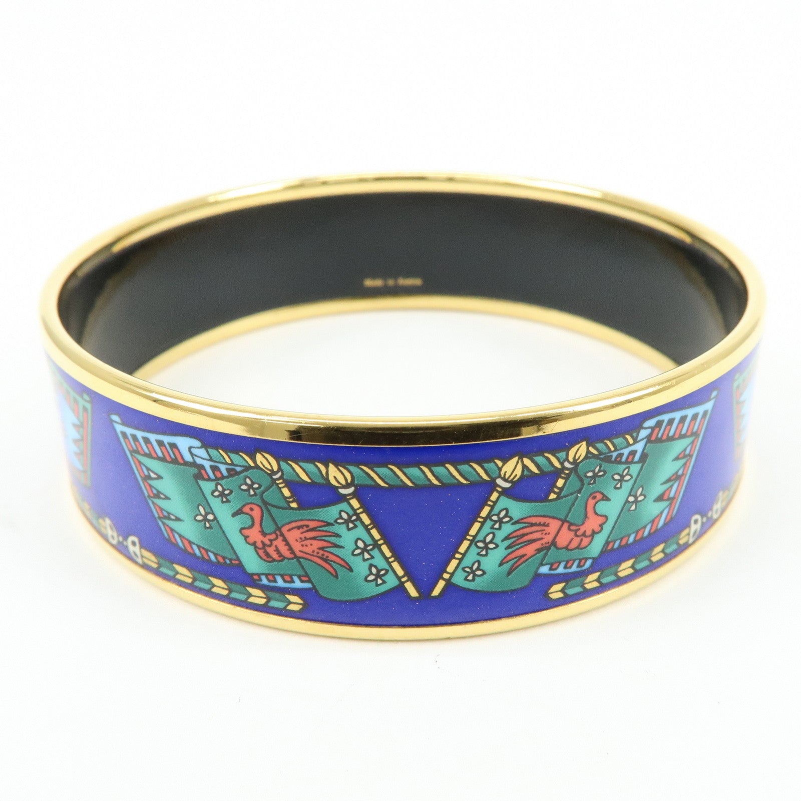HERMES Email GM Gold Plated Bangle Bracelet Blue Multicolor