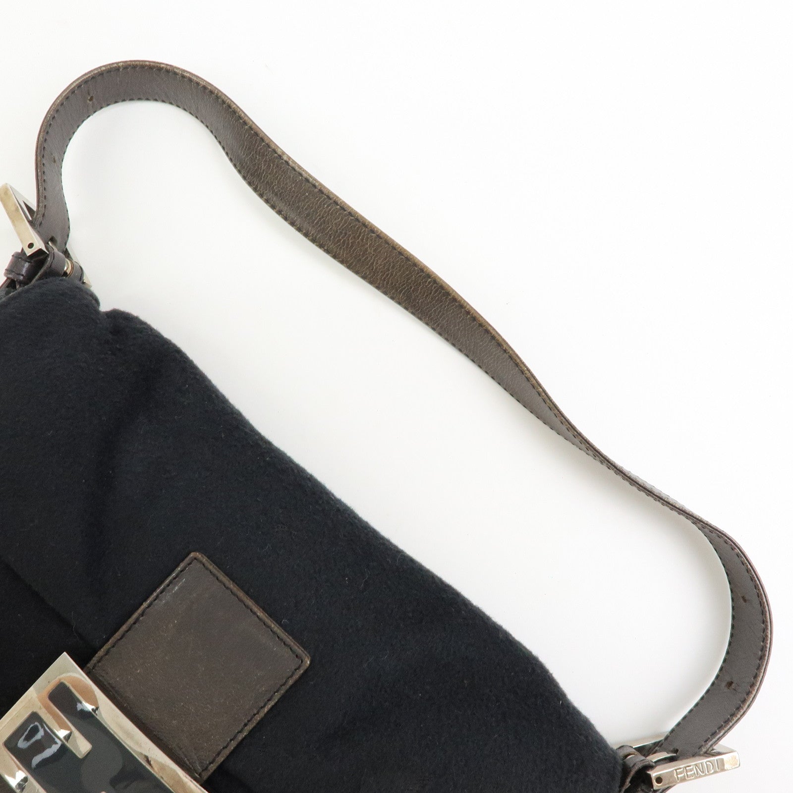 FENDI Mamma Baguette Wool Leather Shoulder Bag Hand Bag Black 26424
