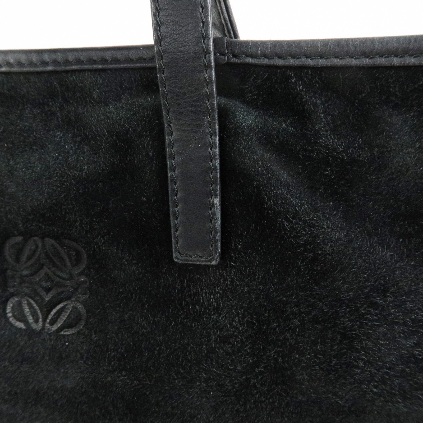 LOEWE Anagram Suede Leather Hand Bag Tote Bag Black