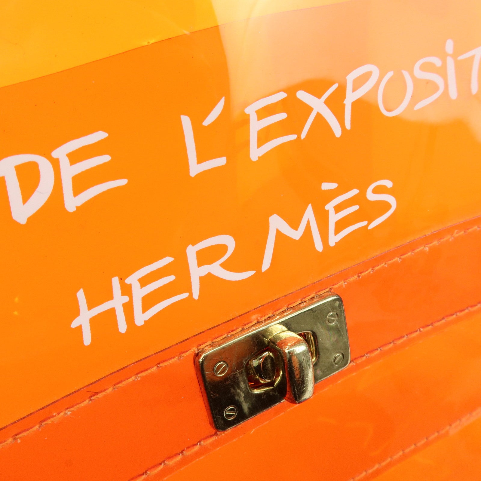 HERMES Kelly Vinyl Hand Bag SOUVENIR DE L'EXPOSITION Orange