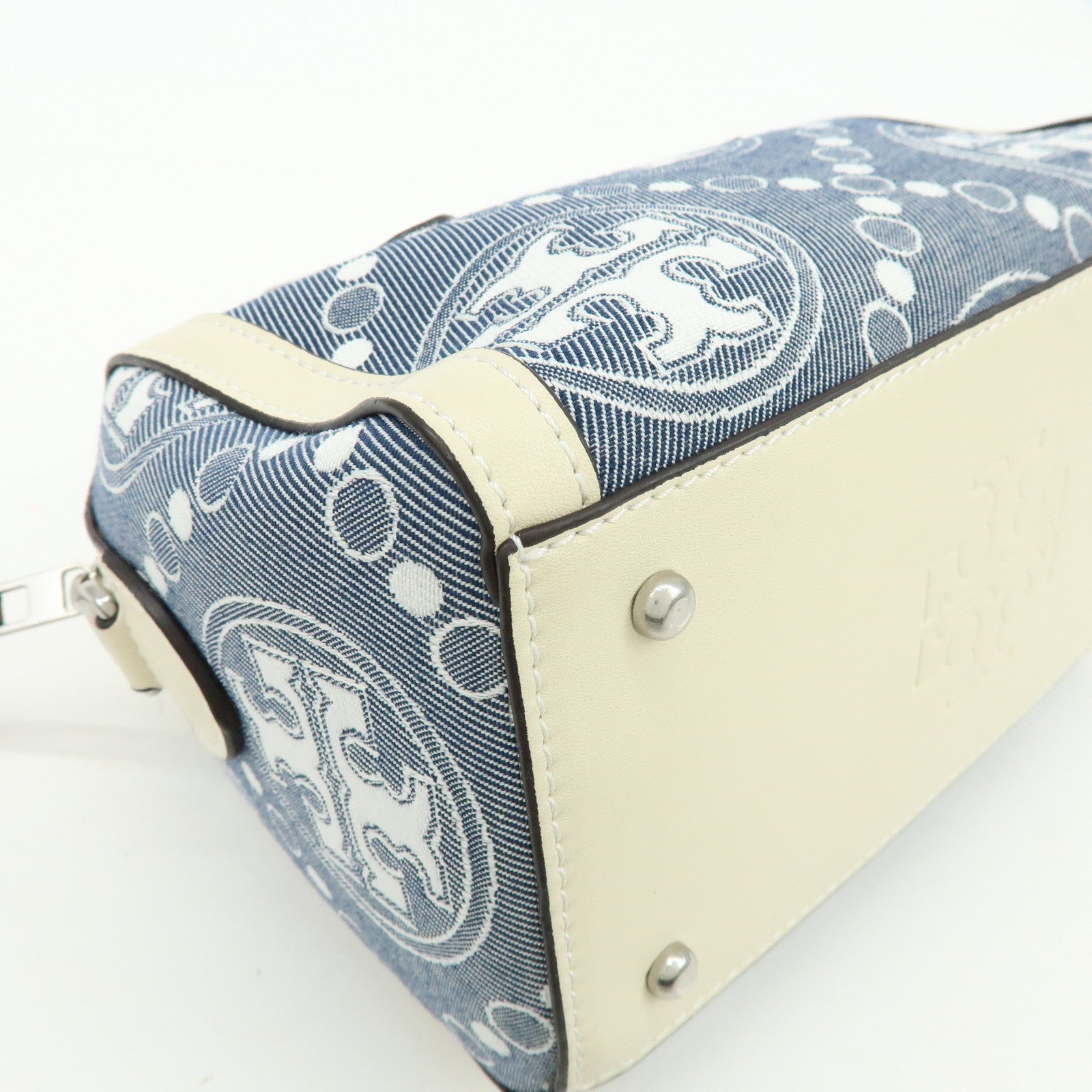 TORY BURCH T Monogram Canvas Leather 2Way Hand Shoulder Bag Blue