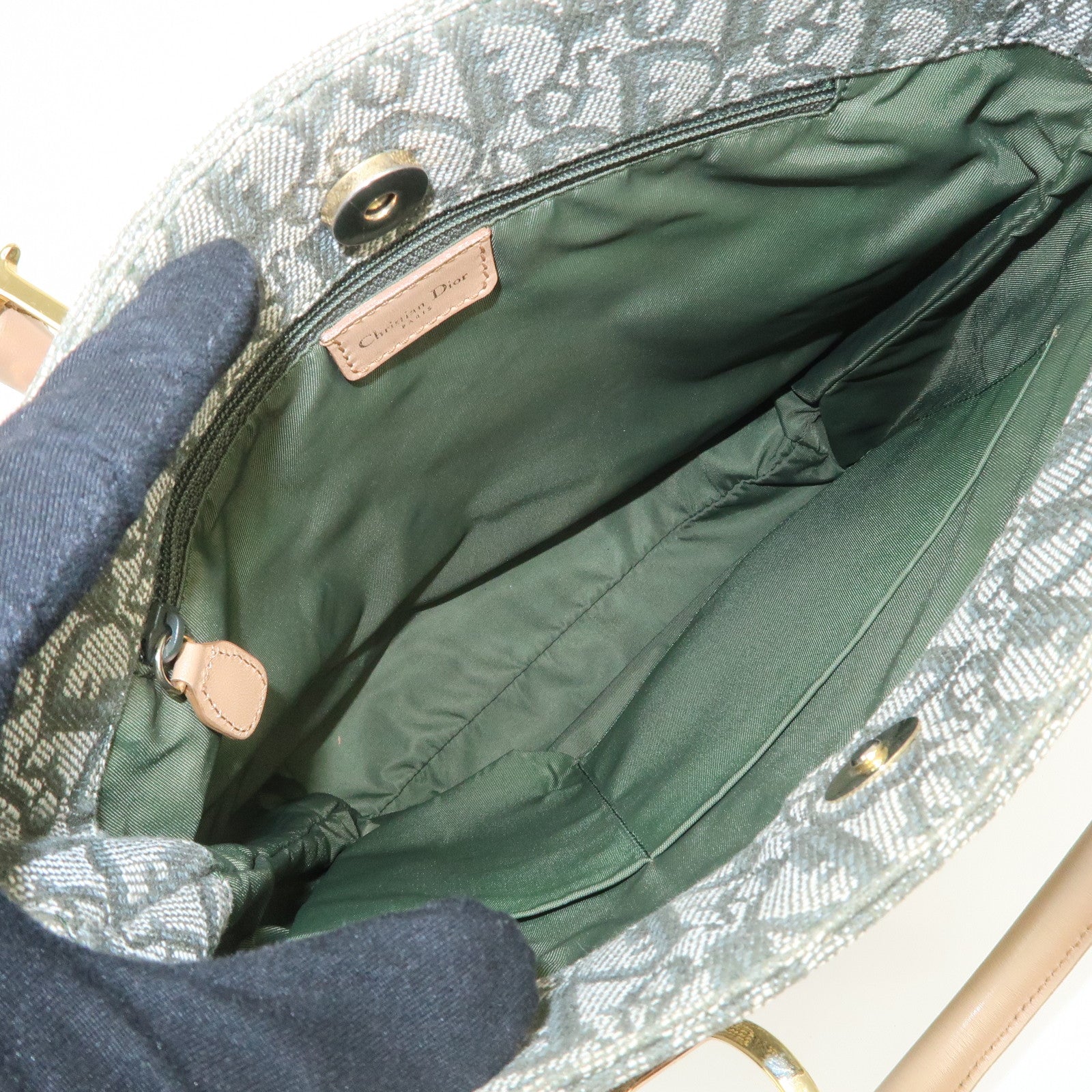 Christian Dior Trotter CH Jacquard Canvas Tote Bag Hand Bag Green
