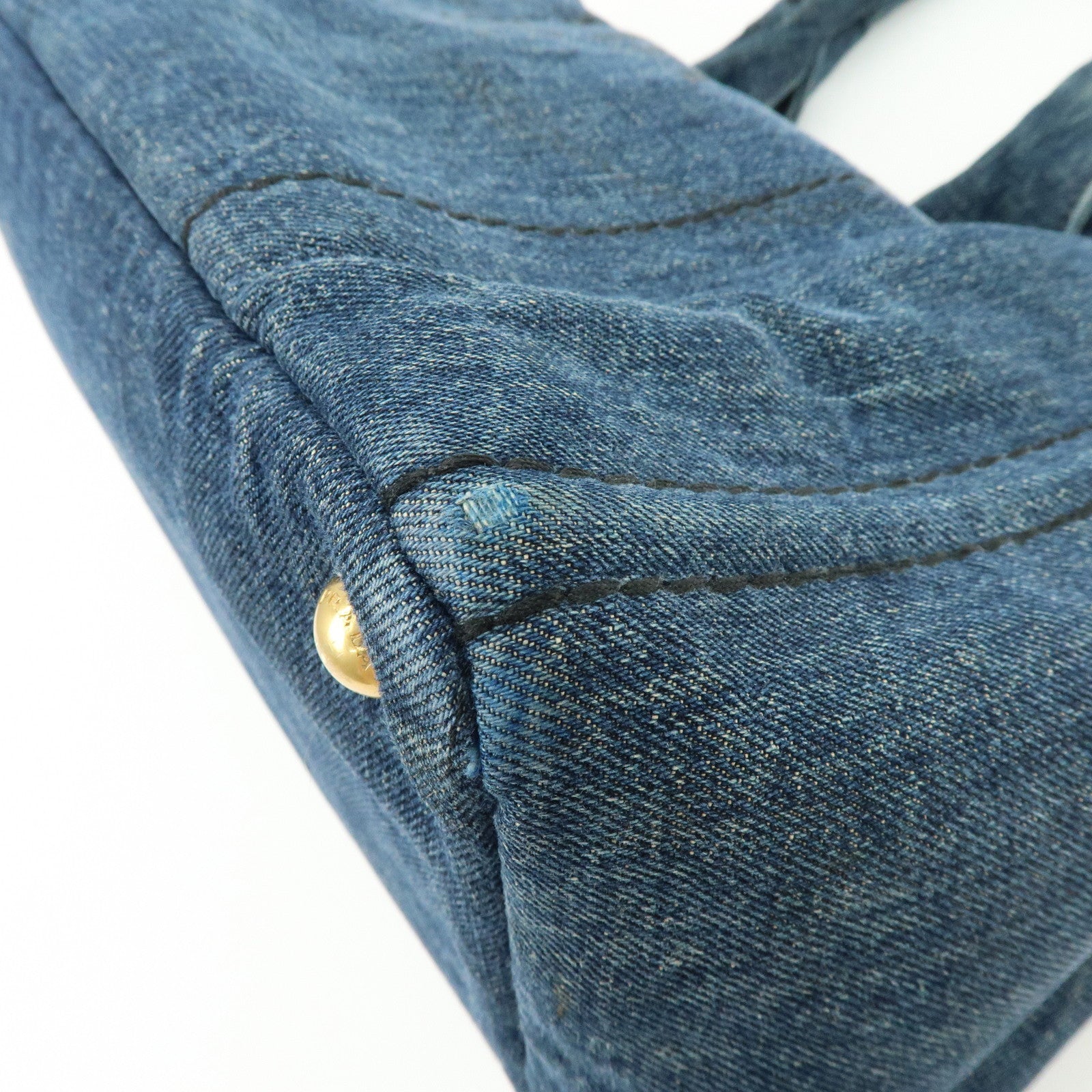 PRADA Triangle Logo Canapa Denim Tote Bag Hand Bag Denim Blue