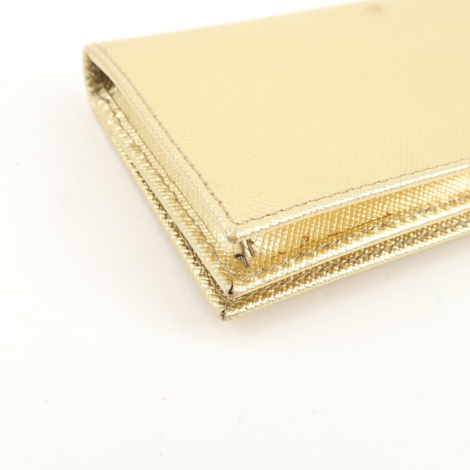 PRADA Triangle Logo Saffiano Leather Card Holder Card Case Gold