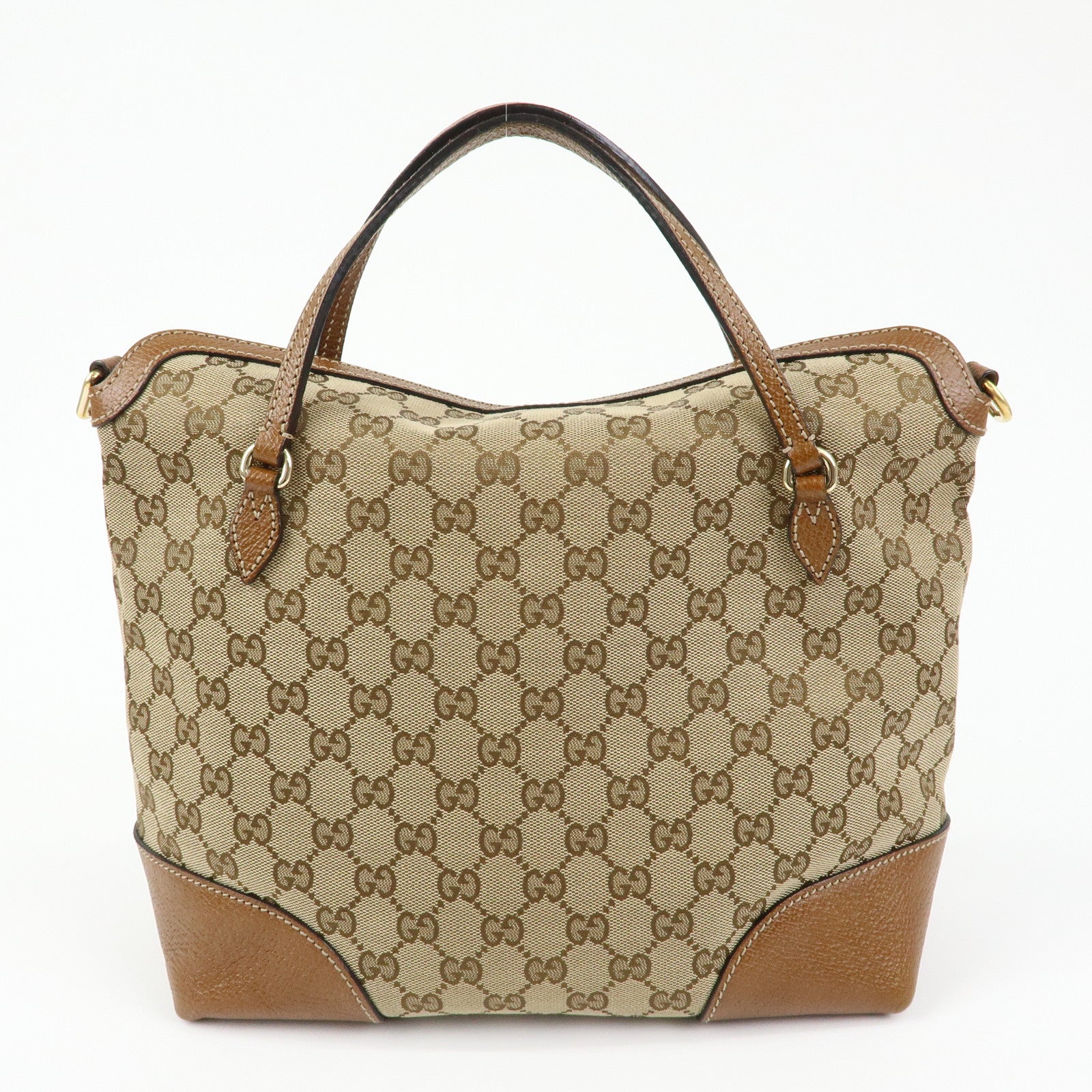 GUCCI Interlocking G GG Canvas Leather Hand Bag Beige Brown 353120
