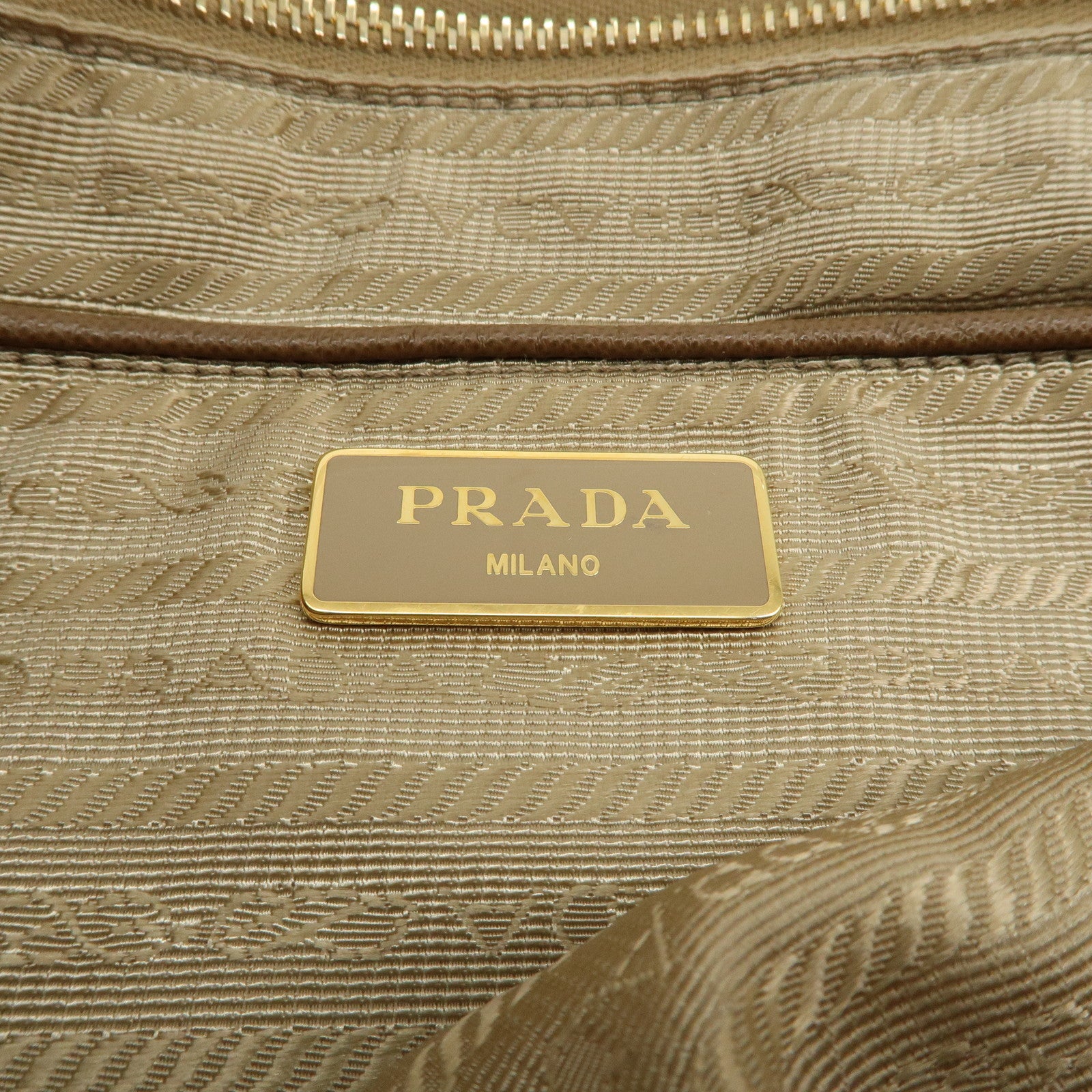 PRADA Logo Nylon Saffiano Leather Tote Bag Shoulder Bag Light Brown