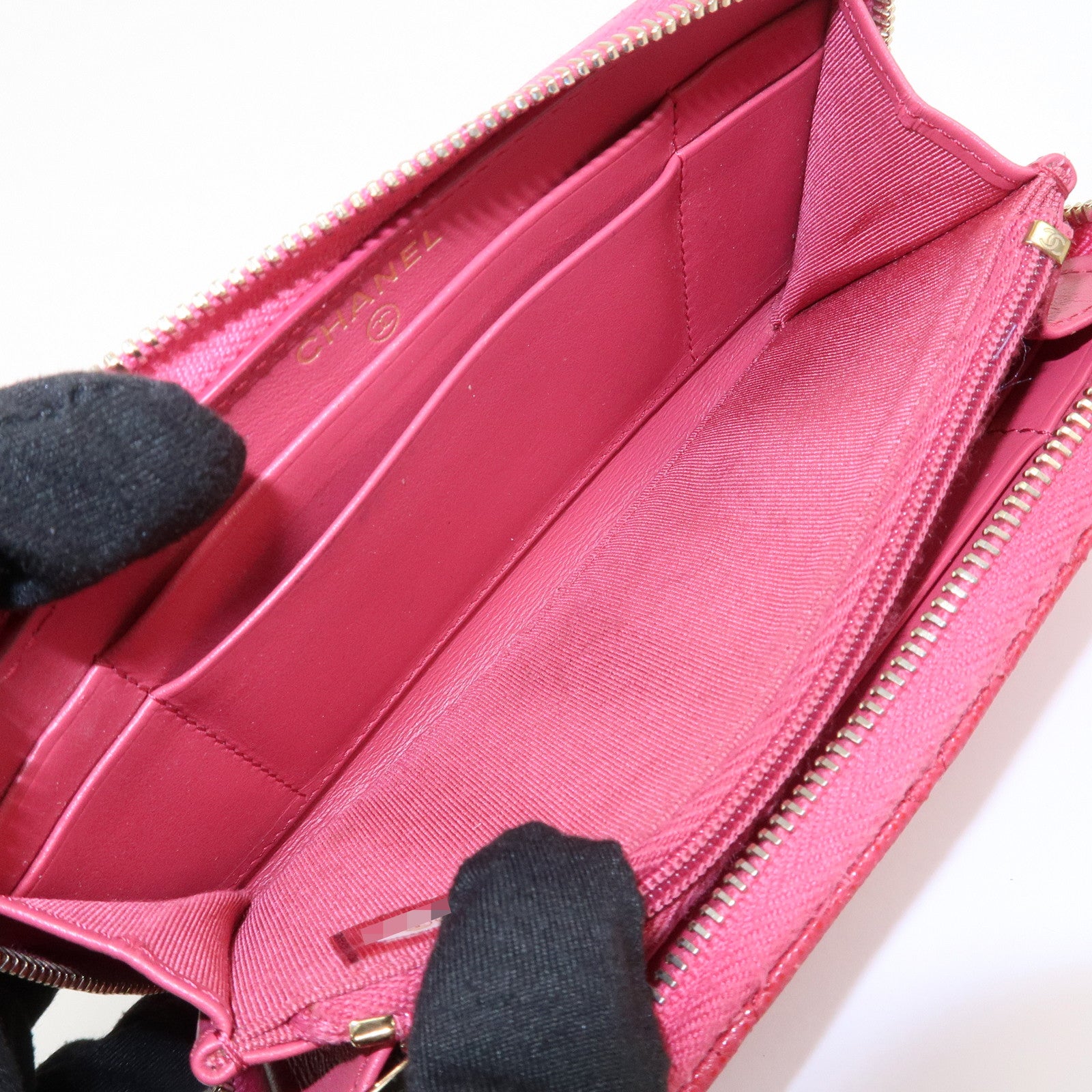 CHANEL COCO Mark Caviarskin Round Zippy Long Wallet Pink