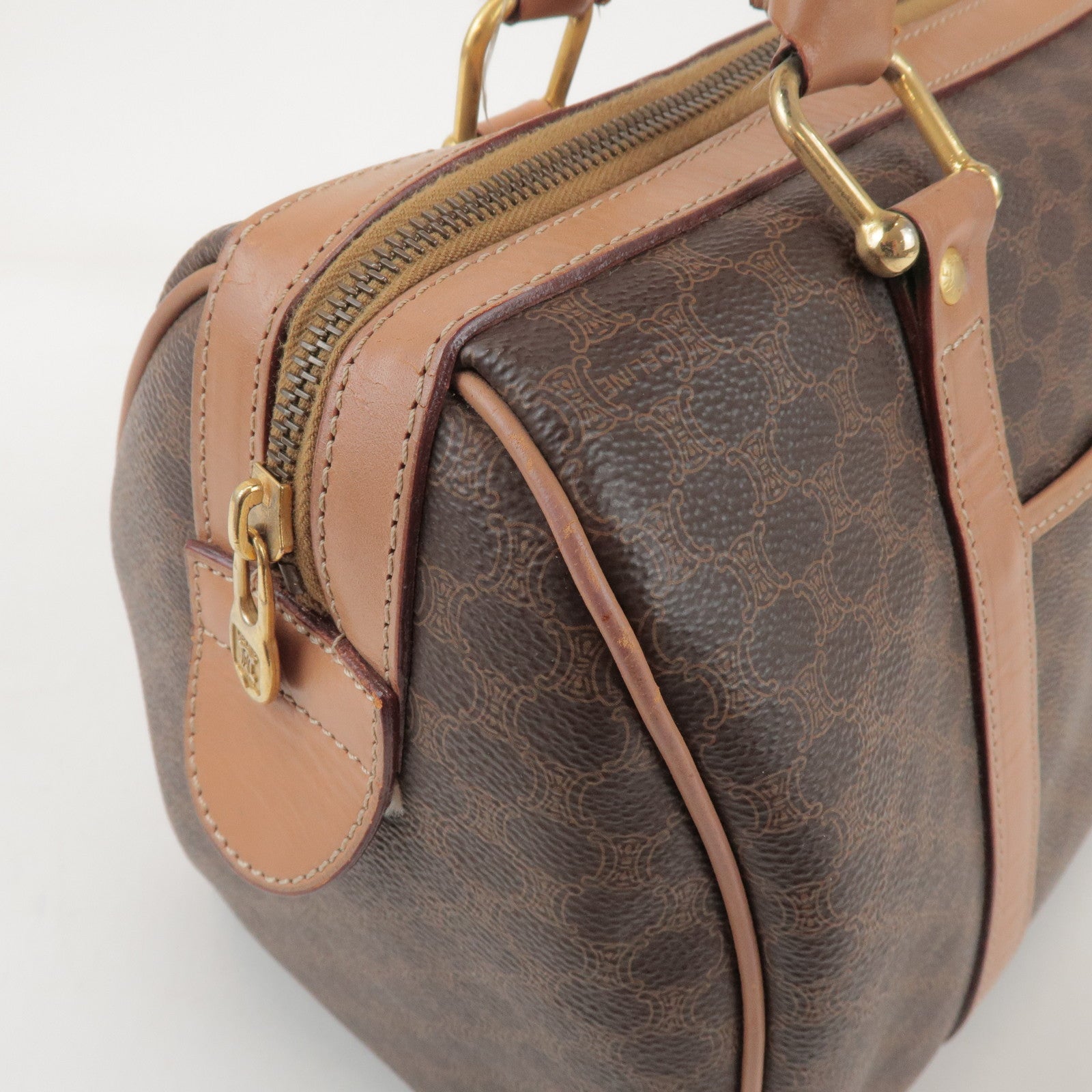 CELINE Macadam PVC Leather Boston Bag Hand Bag Brown