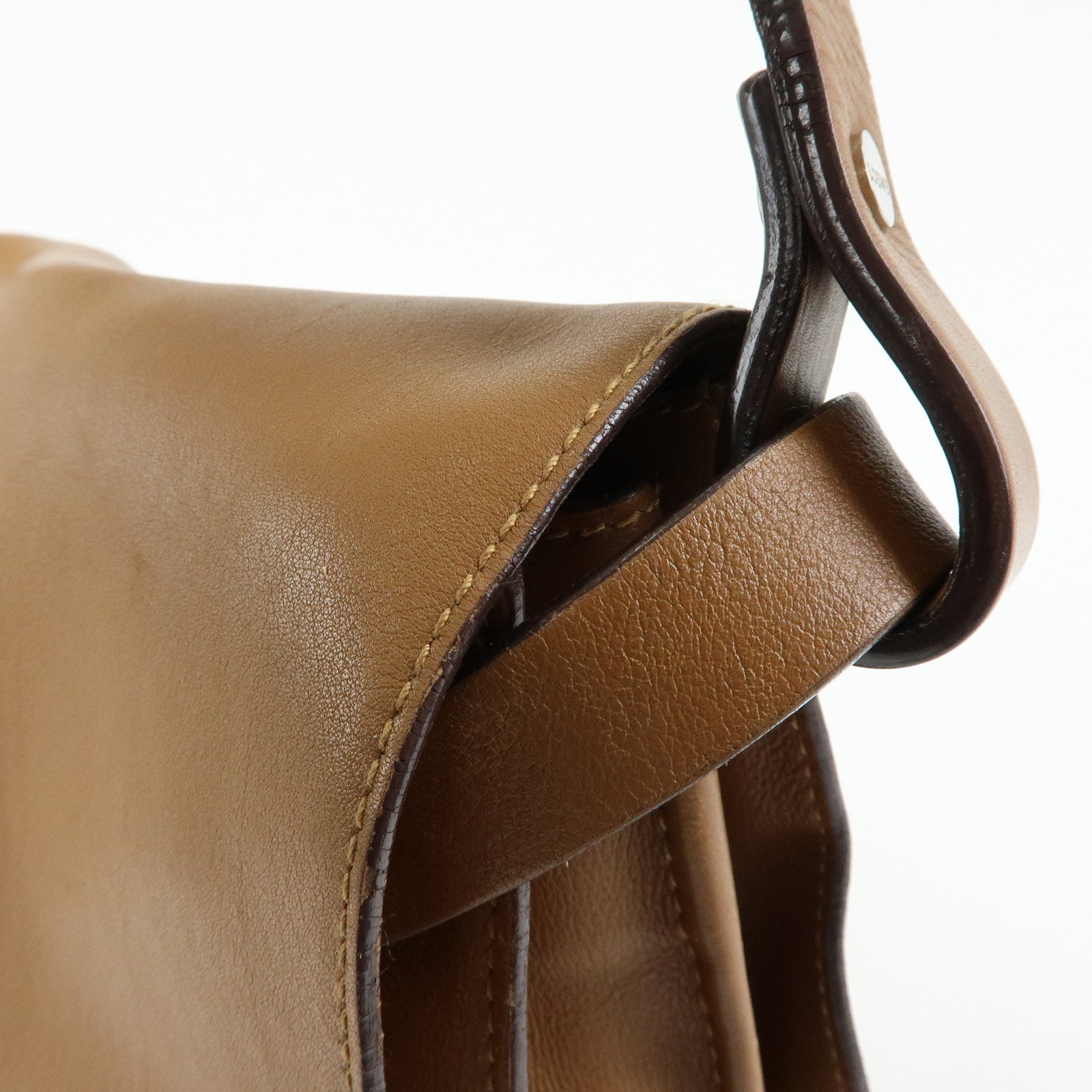 LOEWE Logo Leather Flap Shoulder Bag Pouch Brown