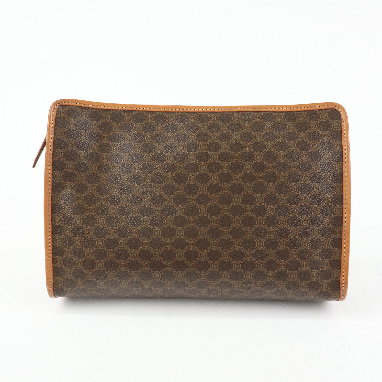 CELINE Macadam PVC Coated Canvas Leather Clutch Bag Pouch Brown