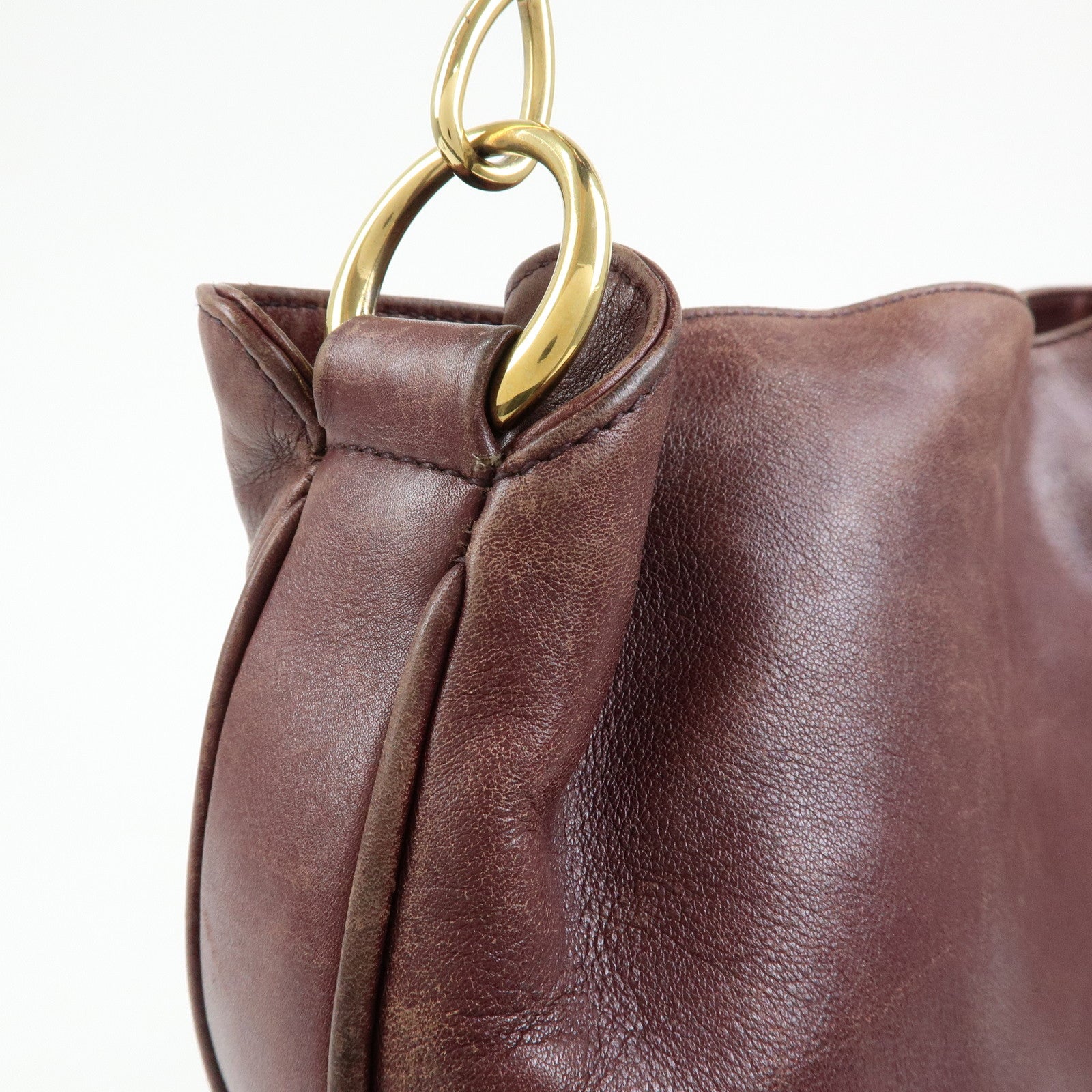GUCCI Bamboo Leather 2Way Bag Hand Shoulder Bag Bordeaux 001・1577