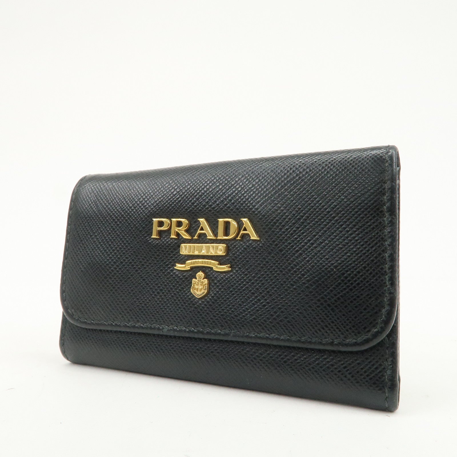 PRADA Logo Leather Set Of 2 Key Chains Black Beige 1PG222/1PG004