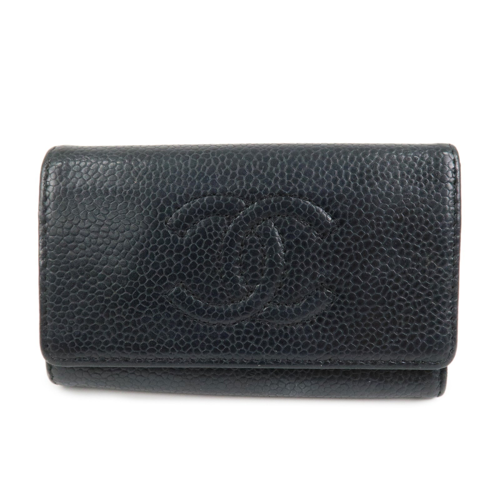 CHANEL COCO Mark Caviarskin Leather Key Case Key Holder Black