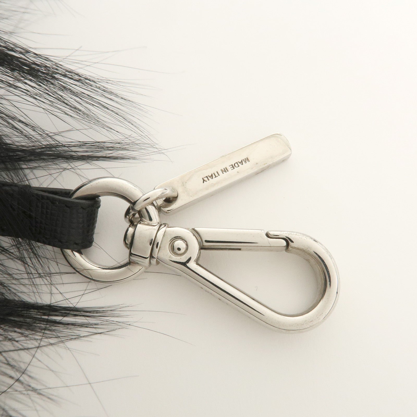 FENDI Fur Saffiano Leather Pom Pom Monster Bag Charm Black