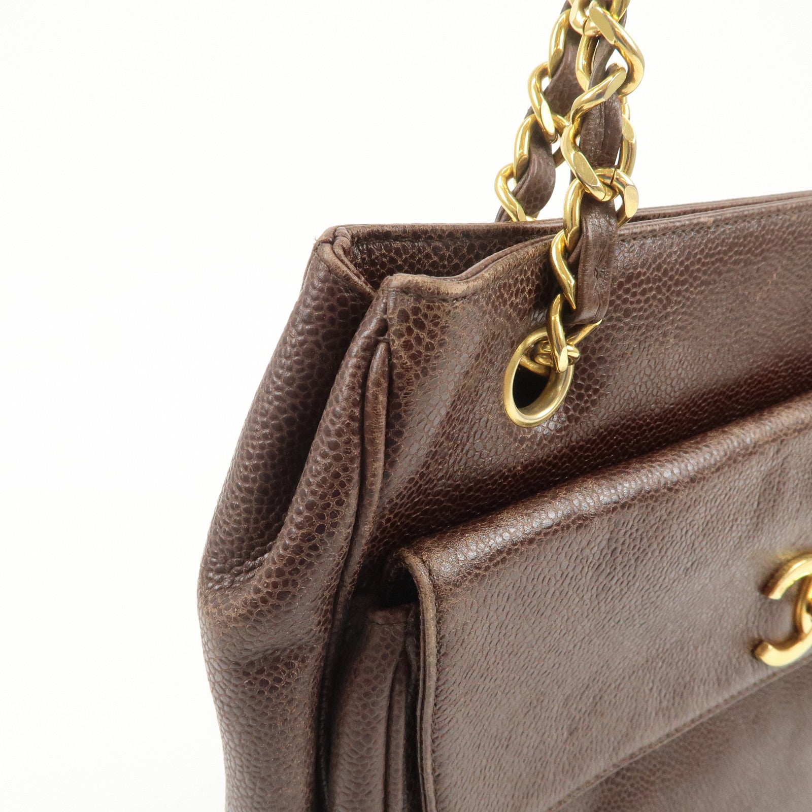 CHANEL COCO Mark Caviarskin Shoulder Bag Brown Gold