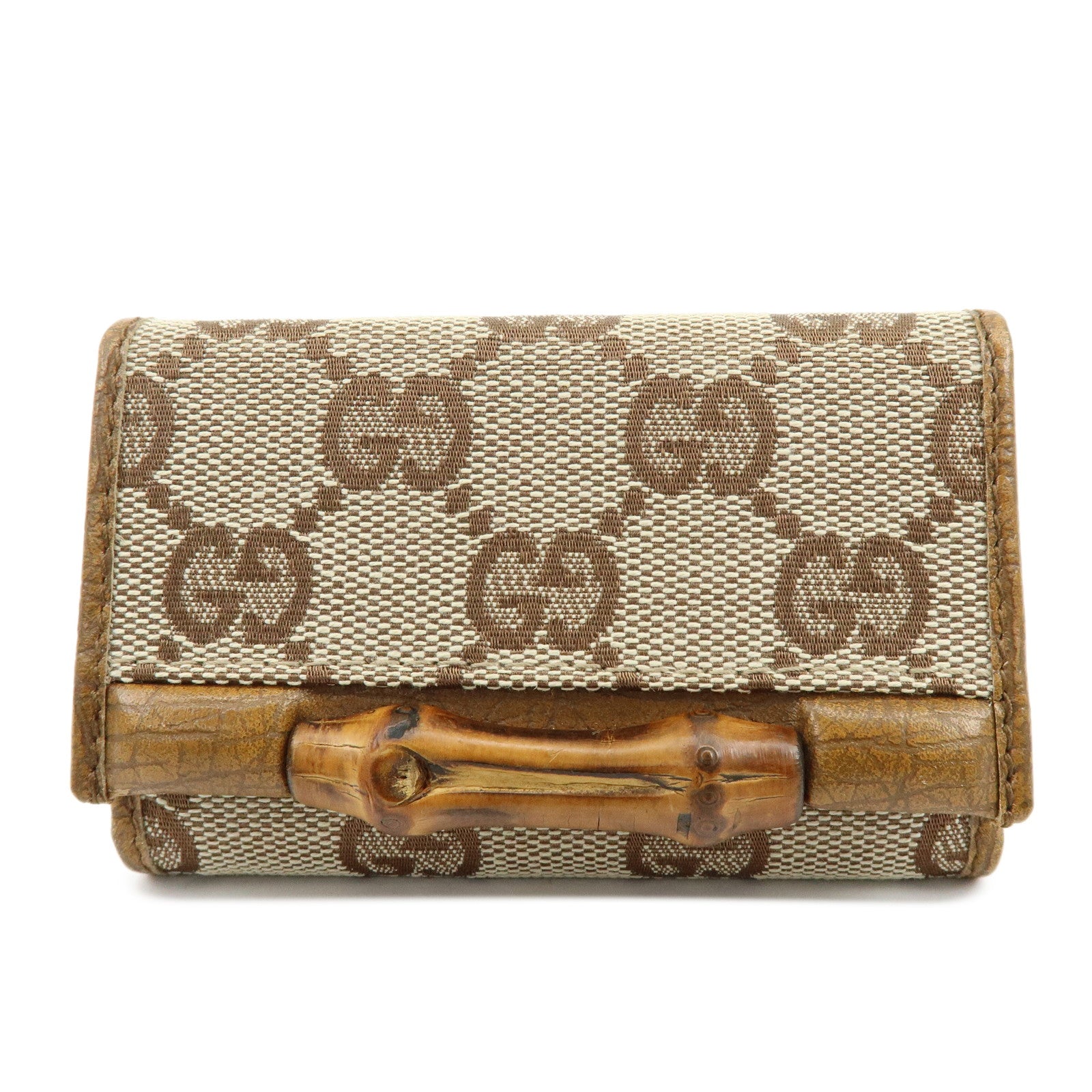 GUCCI Bamboo GG Canvas Leather 6 Ring Key Case Beige Brown 112552