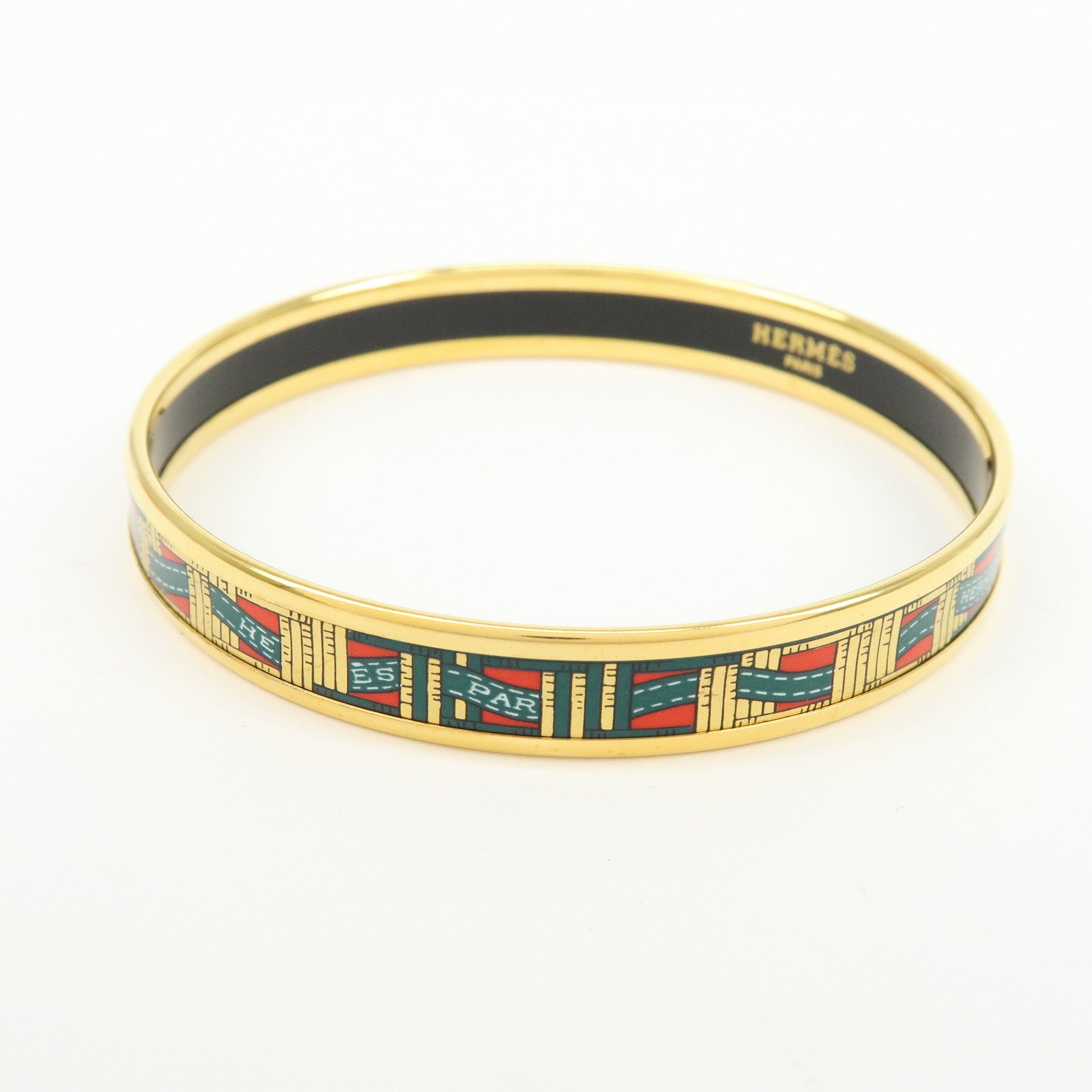 HERMES Email PM Bangle Gold Plated Bracelet Green Red