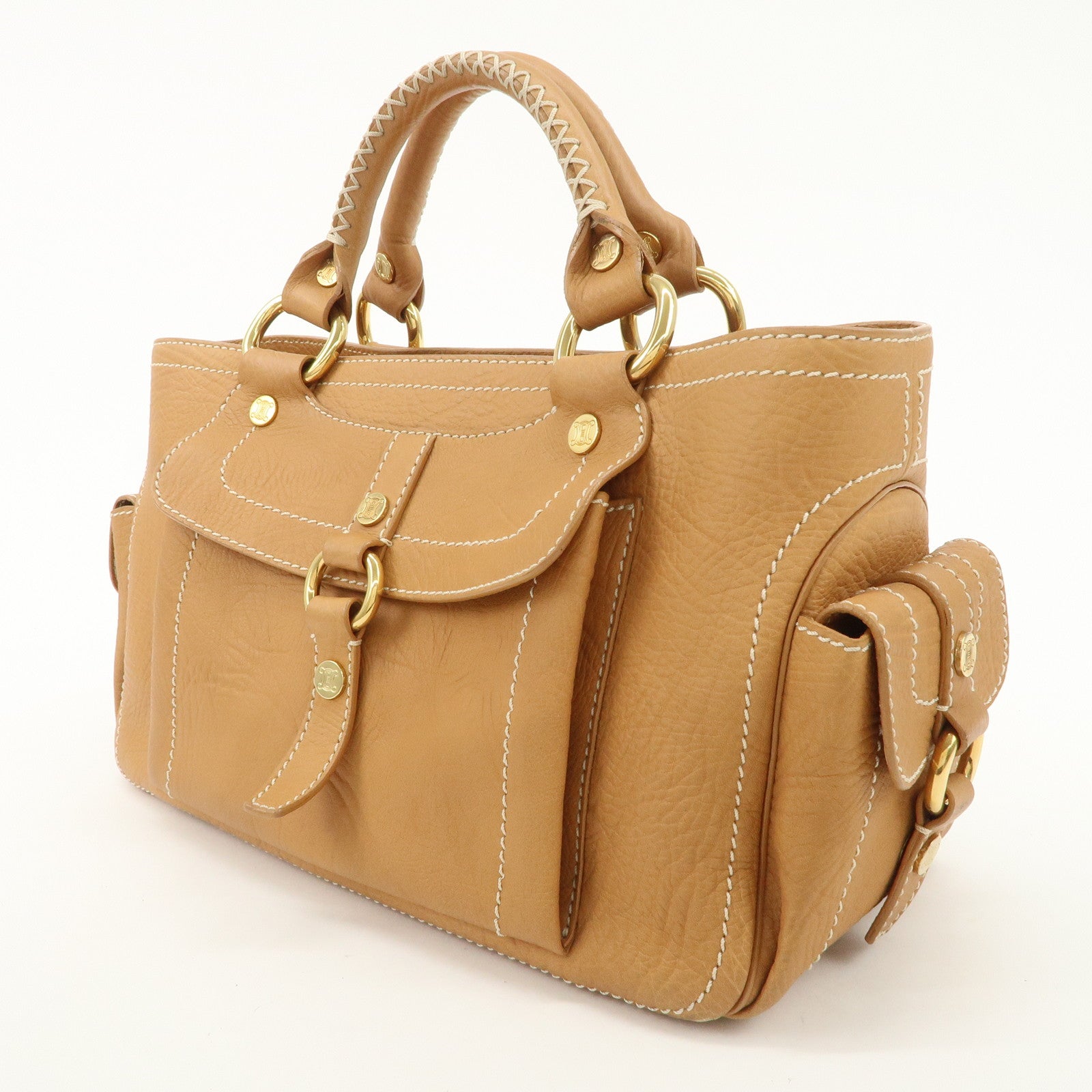 CELINE Leather Boogie Bag Hand Bag Tote Bag Camel