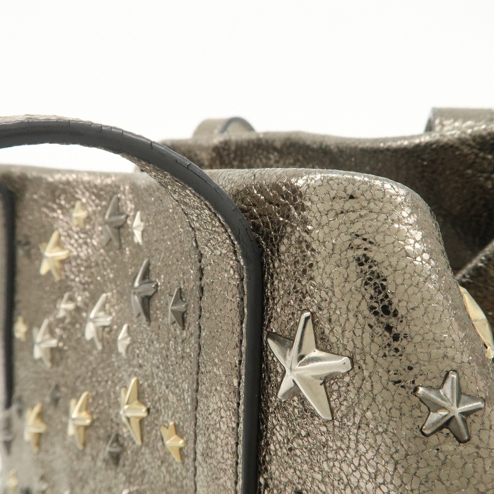 JIMMY CHOO Sophia Studs Leather Tote Bag Shoulder Bag Silver