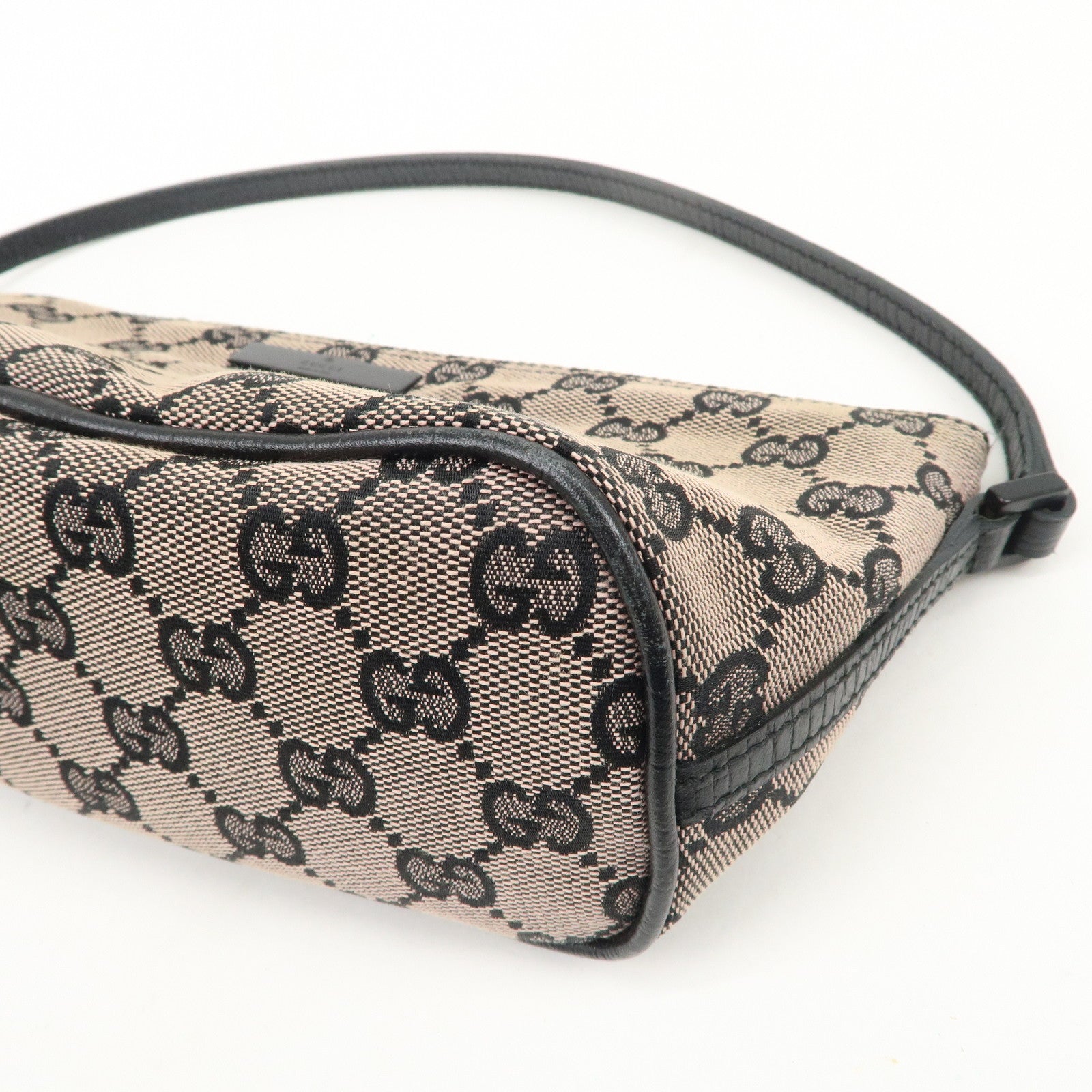 GUCCI Boat Bag GG Canvas Leather Hand Bag Beige Black 07198