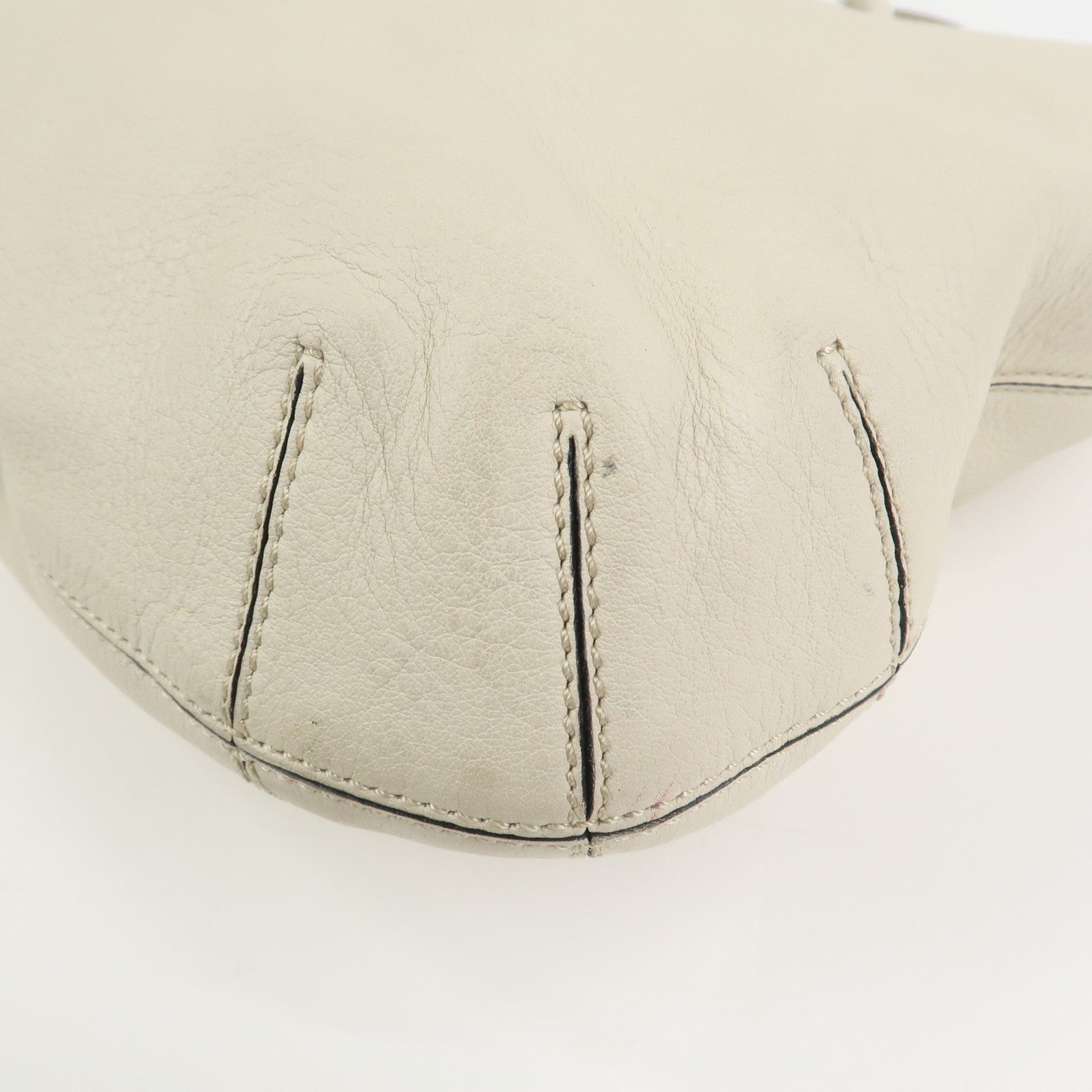 FENDI Logo Leather 2Way Bag Hand Bag Shoulder Bag Ivory 8BN238