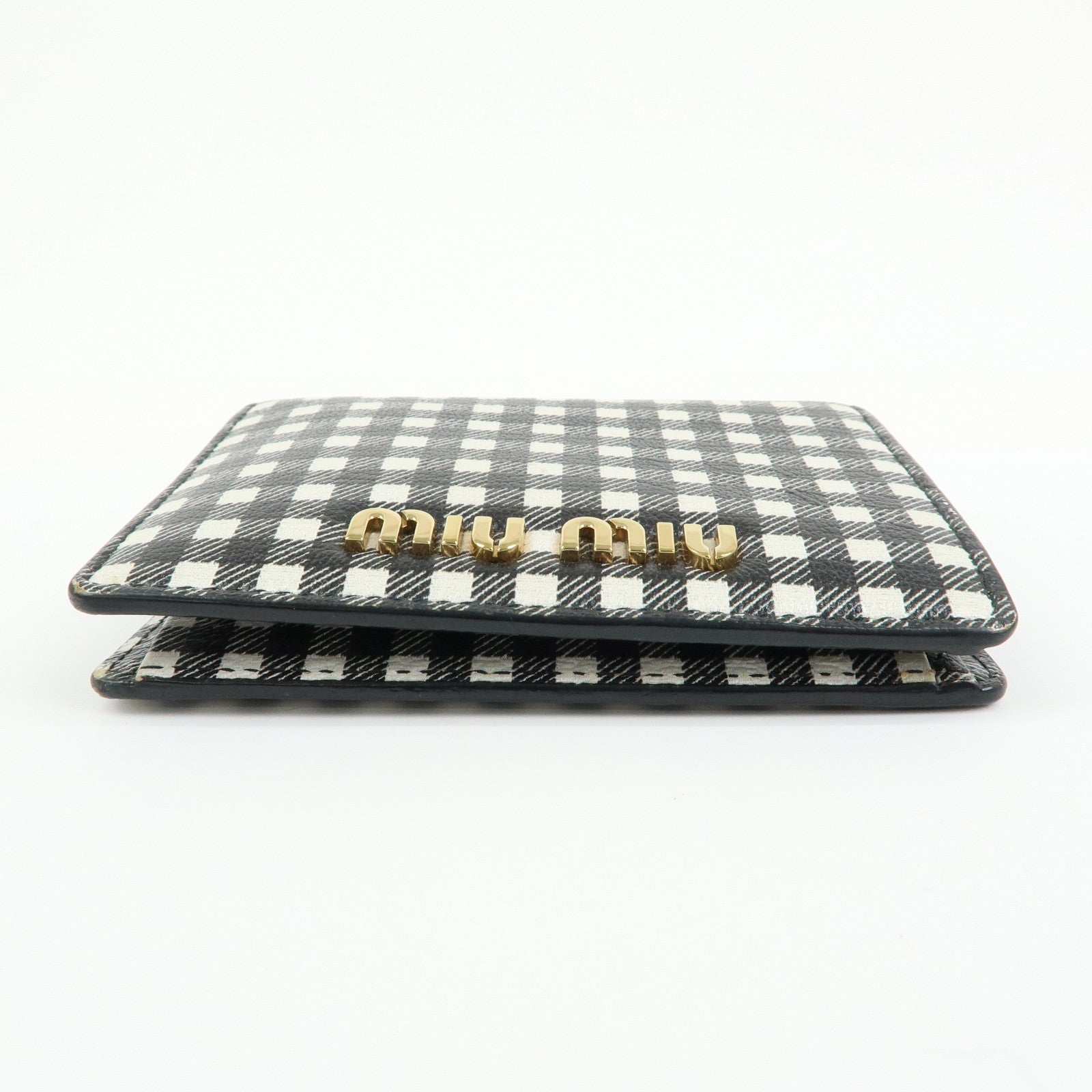 MIU MIU PVC Gingham Bi-fold Compact Wallet Black White 5MV204