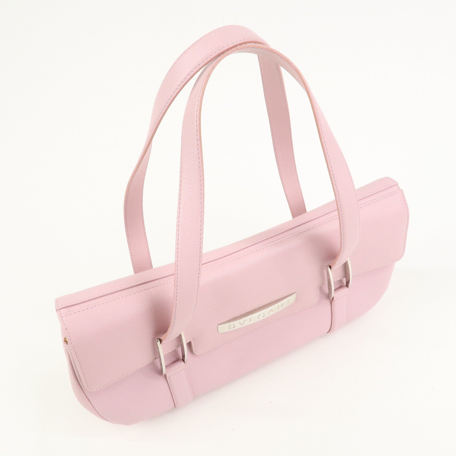 BVLGARI Logo Leather Shoulder Bag Hand Bag Pink