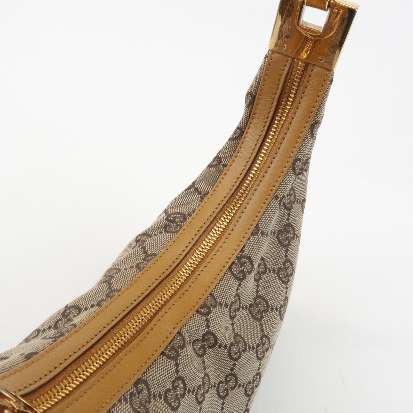 GUCCI GG Canvas Leather Shoulder Bag Hand Bag Beige 001.3812 Used