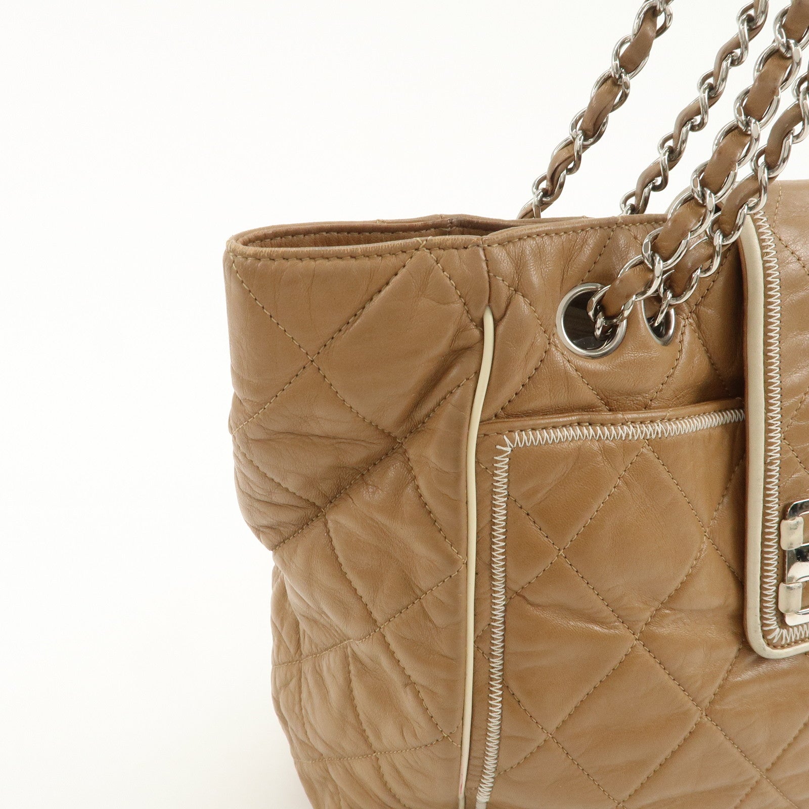 CHANEL East West Chain Shoulder Bag Hand Bag Tote Bag Brown