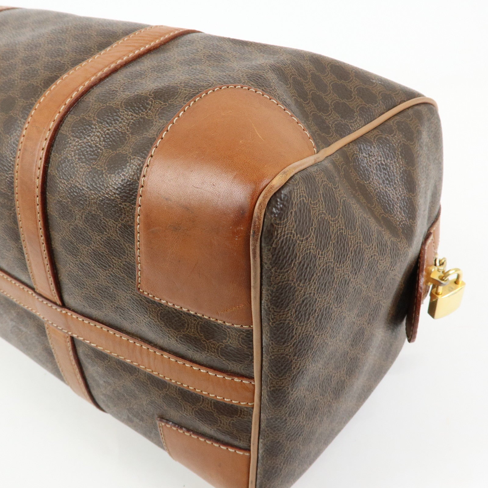 CELINE Macadam PVC Leather Boston Bag Hand Bag Brown